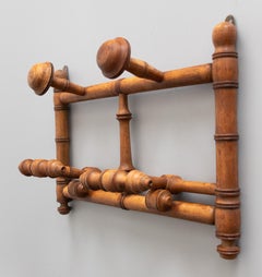 Antique French Foldable Faux Bamboo Coat & Hat Rack