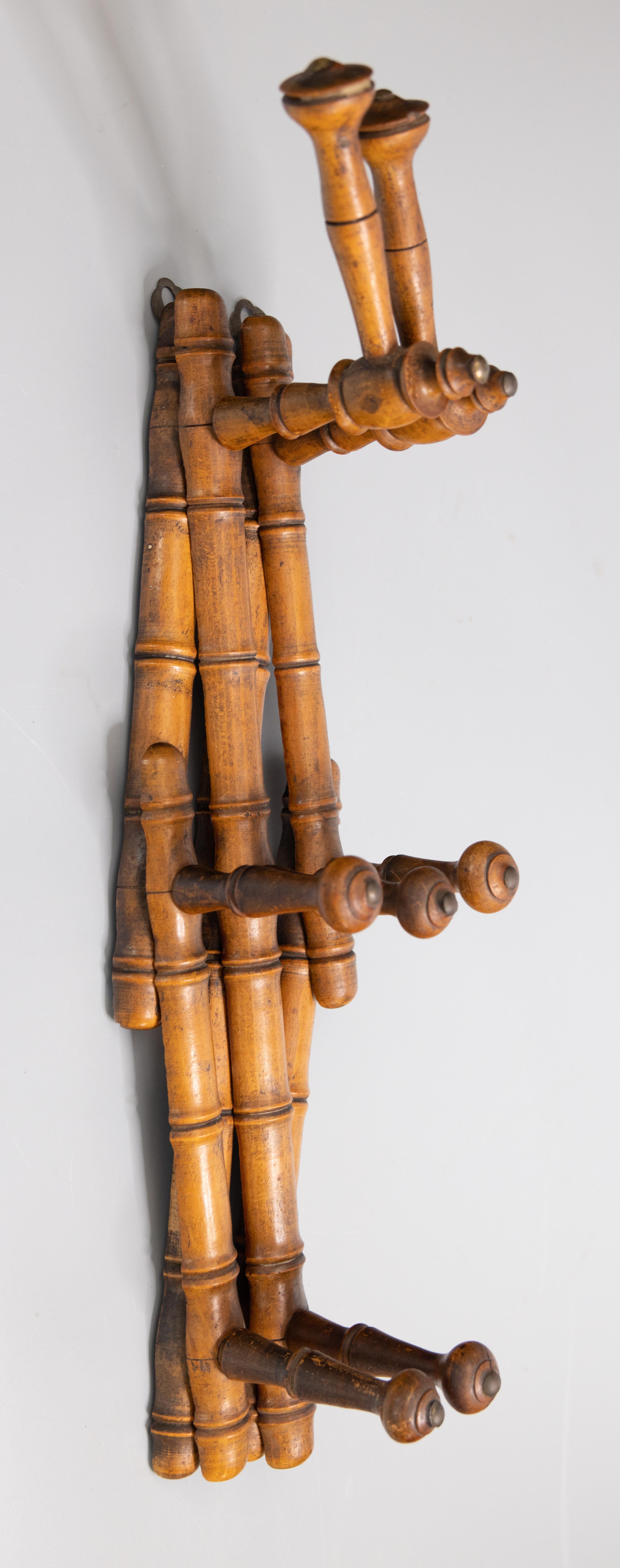 Early 20th Century Antique French Foldable Faux Bamboo Hat & Coat Rack, circa 1900 For Sale