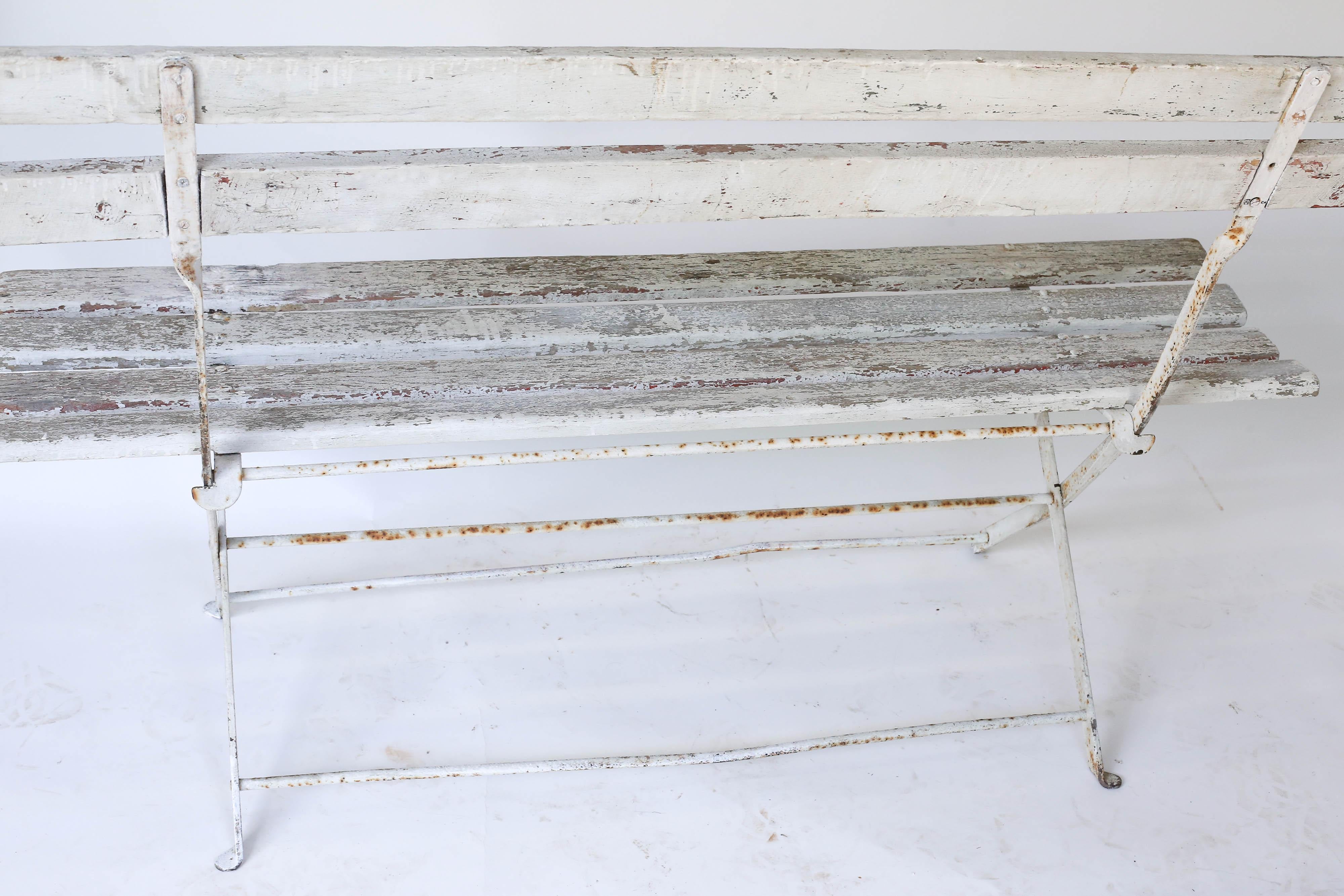 Antique French Folding Bistro Bench 1