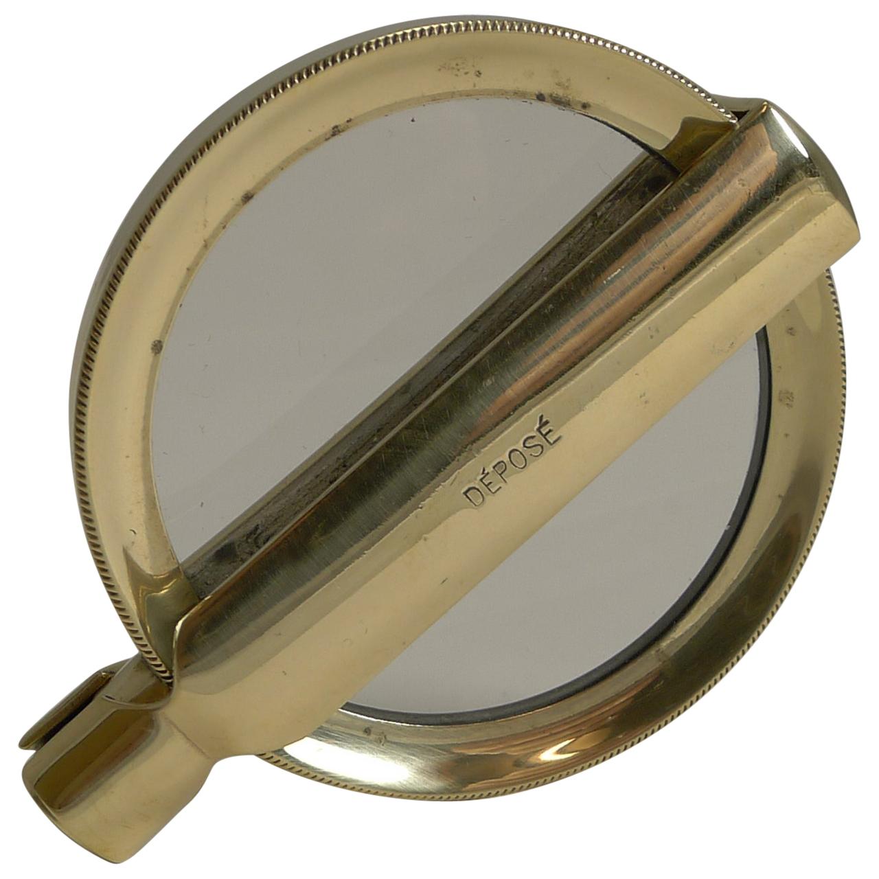 Antique French Folding Brass Magnifying Glass, circa 1900