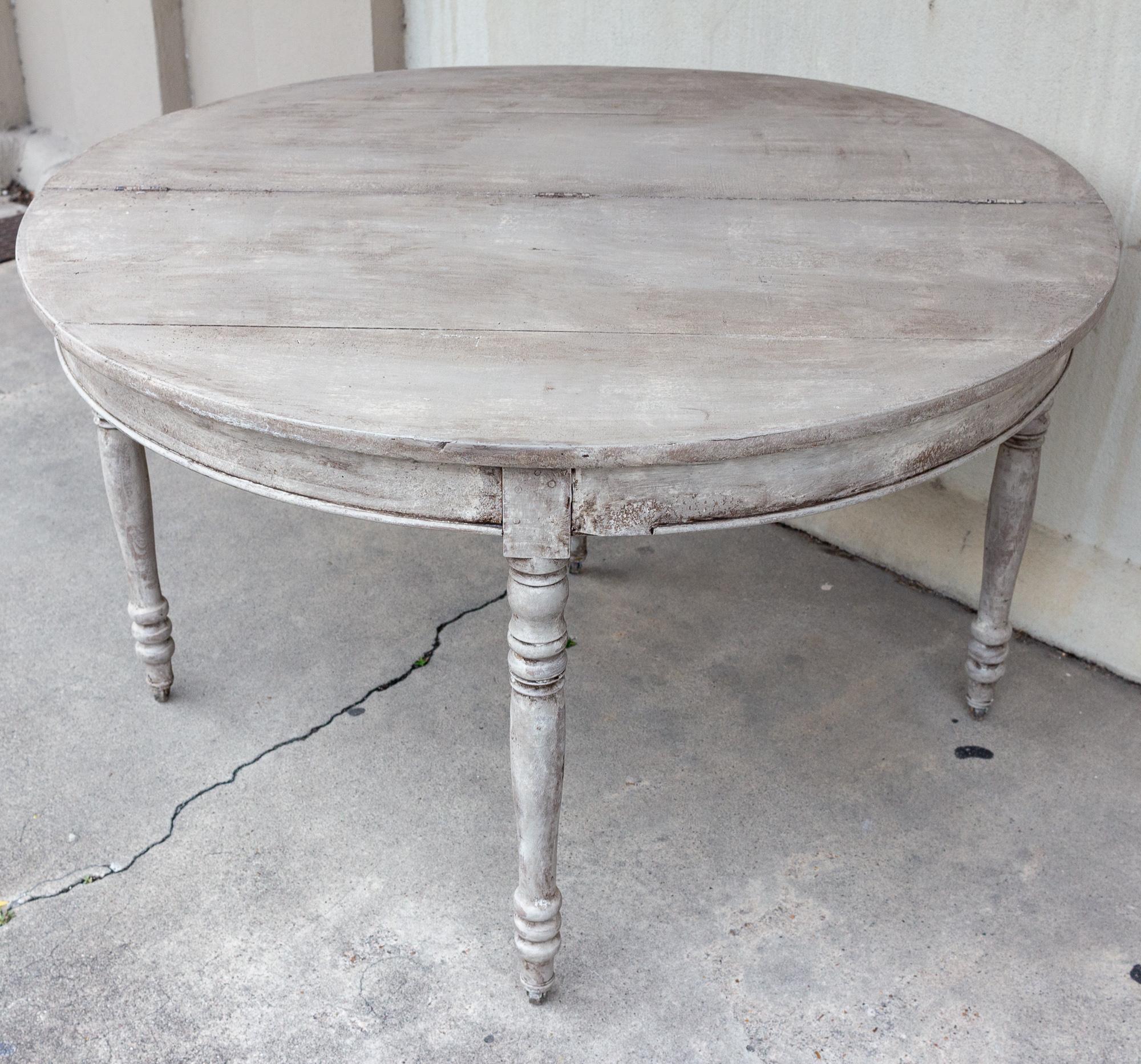 Antique French Console Demi-lune pieghevole e tavolo rotondo in finitura greige 4