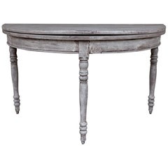 Ancienne console pliante française Demi-lune et table ronde en finition grise