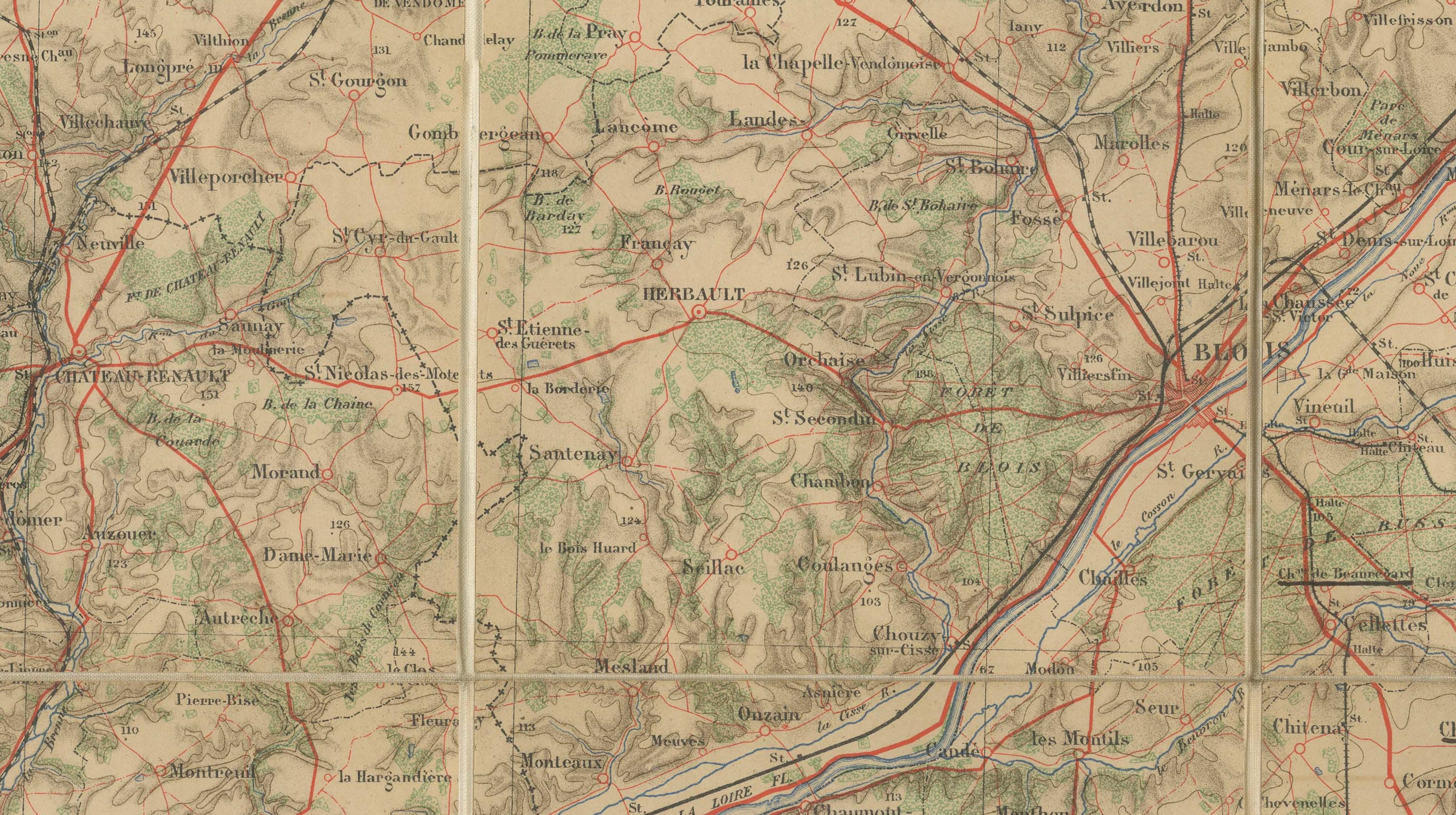 Antique French Folding Map of Tours, Le Mans & Chartres, c.1902 Etat-Major
