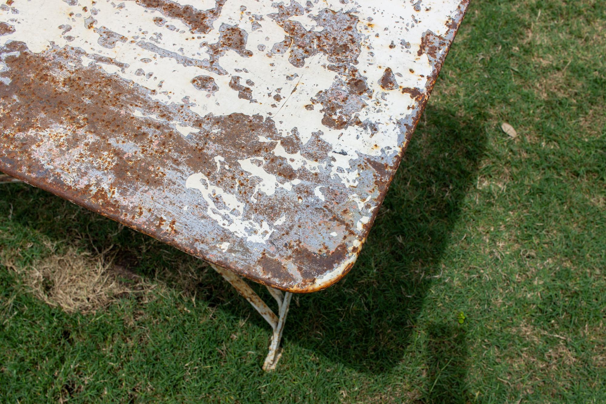 Antique French Folding Metal Garden Table in Distressed White Finish 3