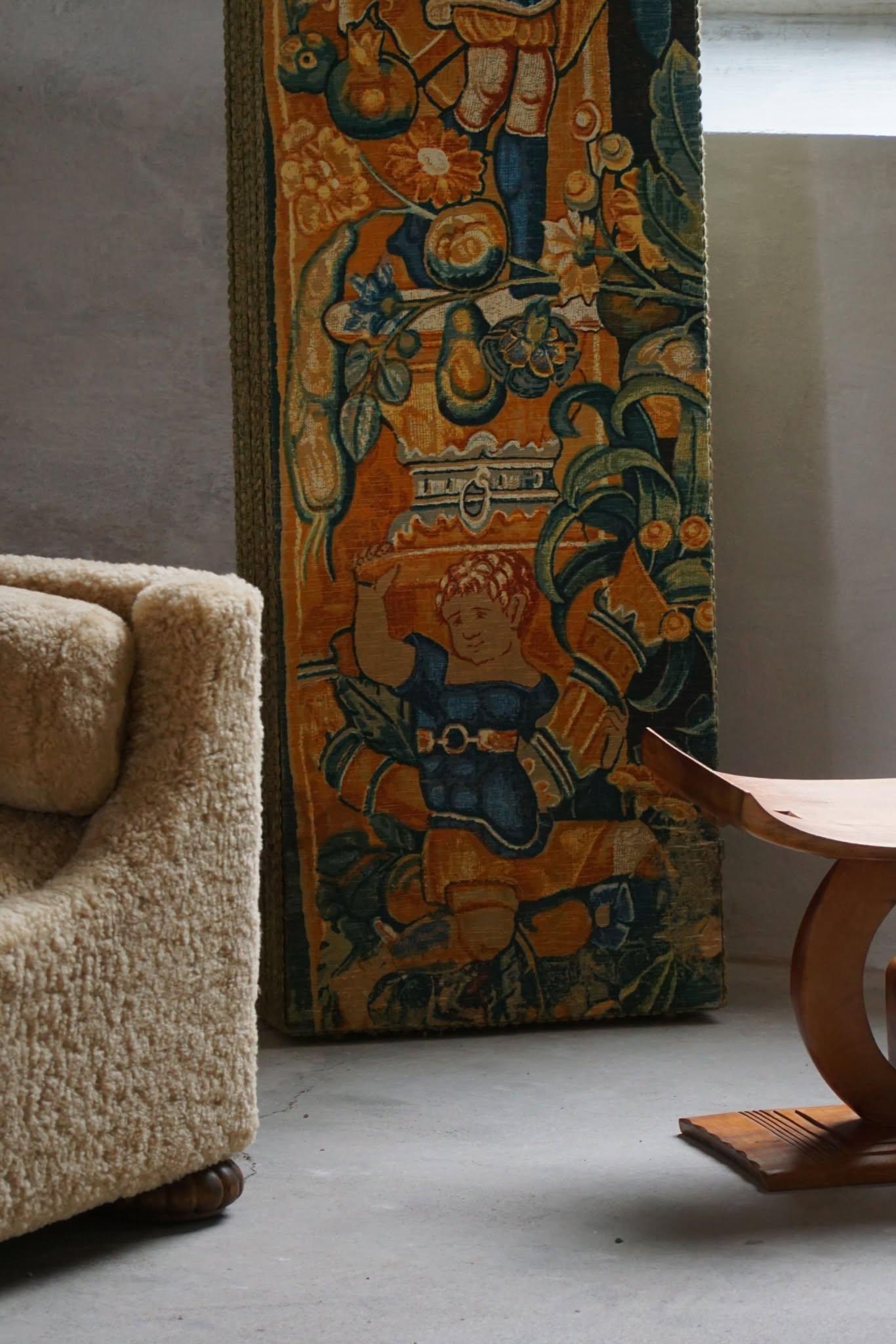 Antique French Folding Screen / Room Divider, Gobelin Tapestry Fabric, 1850s en venta 8
