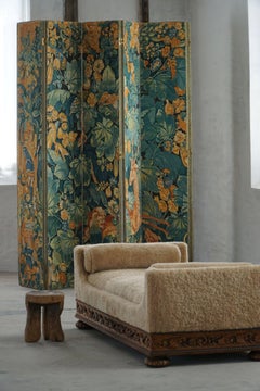 Antique French Folding Screen / Room Divider, Gobelin Tapestry Fabric, 1850s