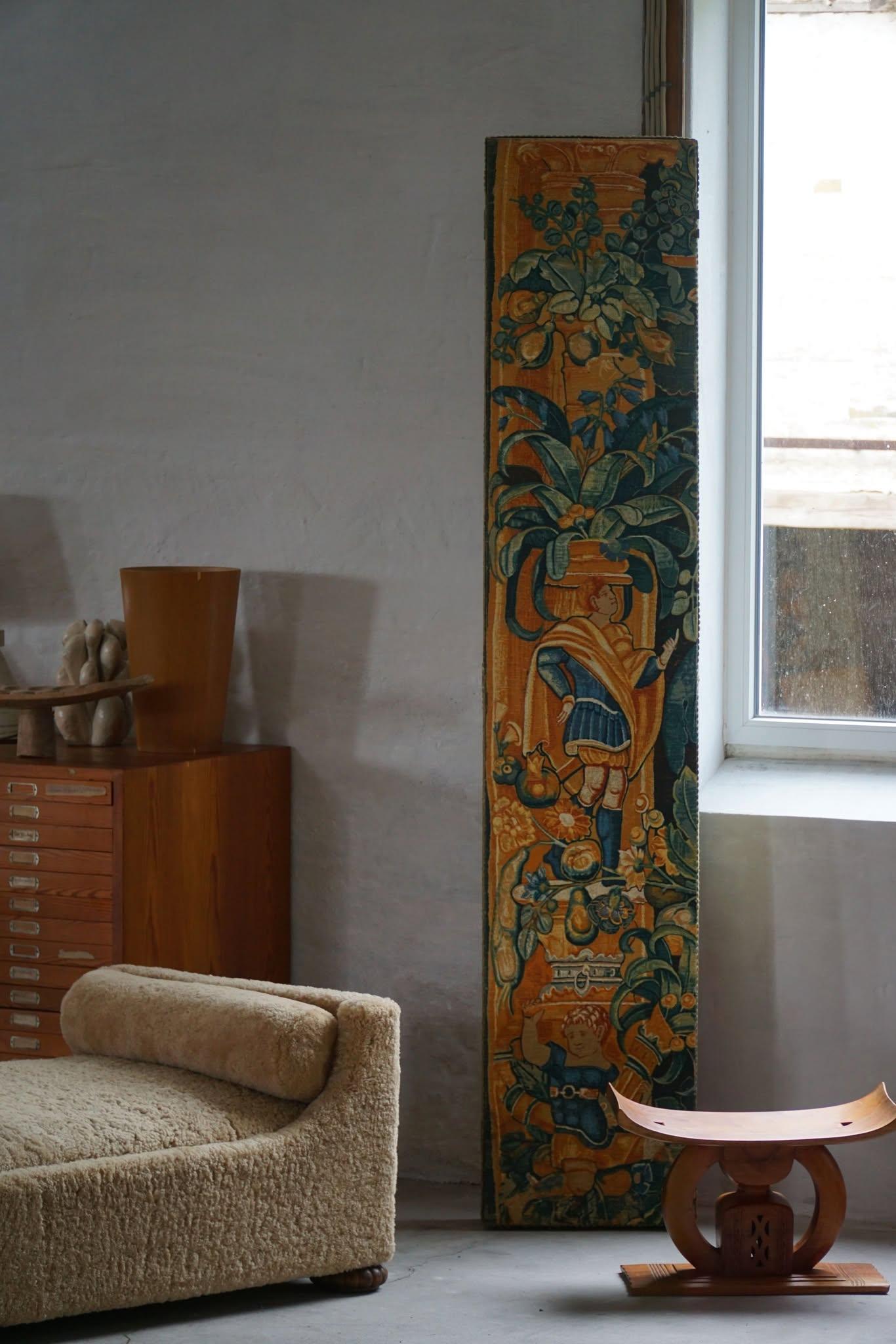 Antique French Folding Screen / Room Divider, Gobelin Tapestry Fabric, 1850s Tela en venta