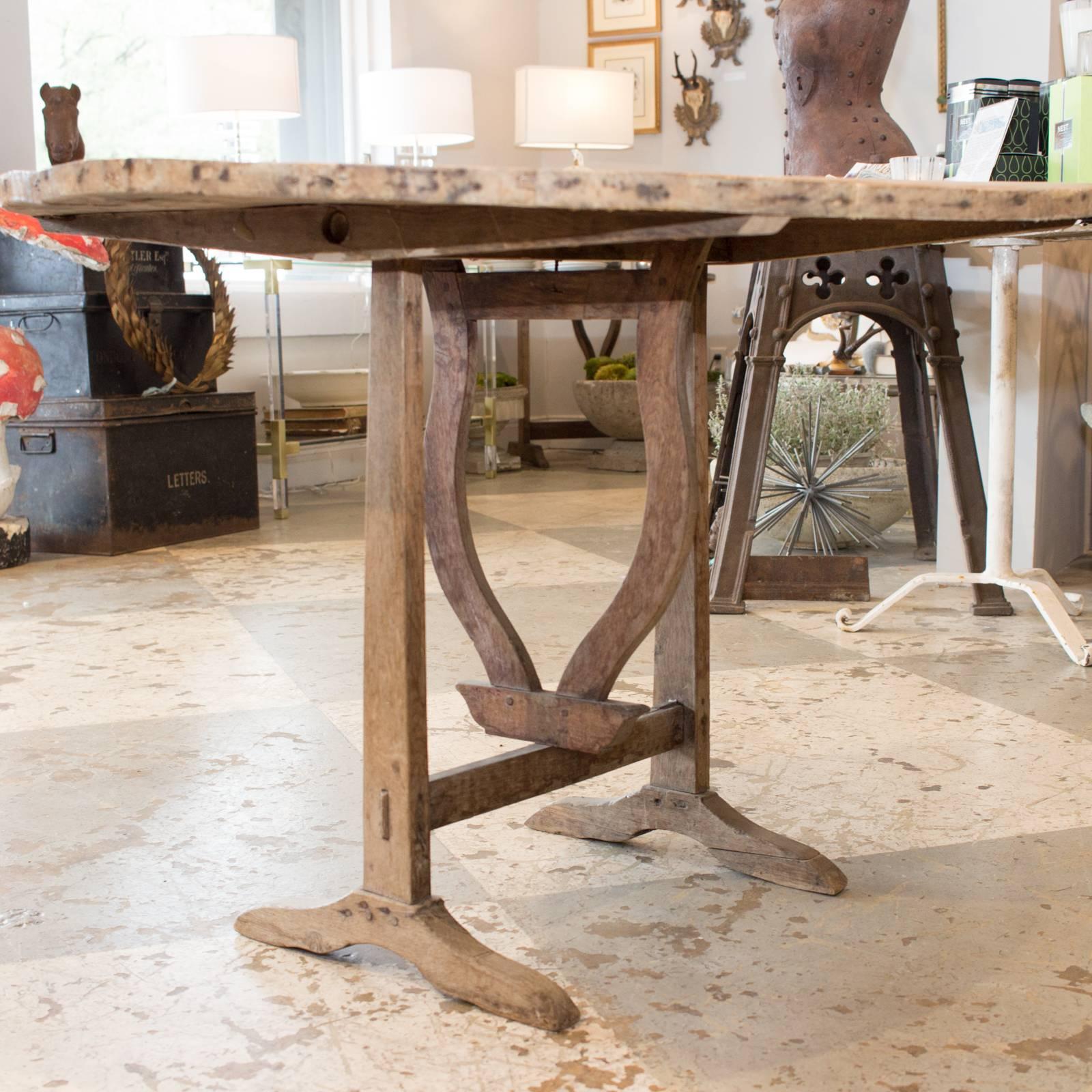 Antique French Folding Vineyard Table, circa 1910 In Distressed Condition In Houston, TX