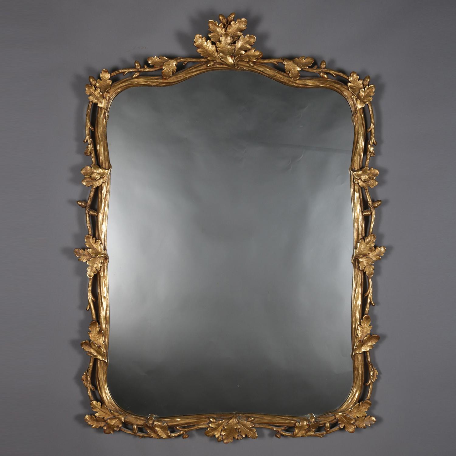 Antique French Foliate Acorn & Oak Leaf Giltwood Wall Mirror, 19th Century 1
