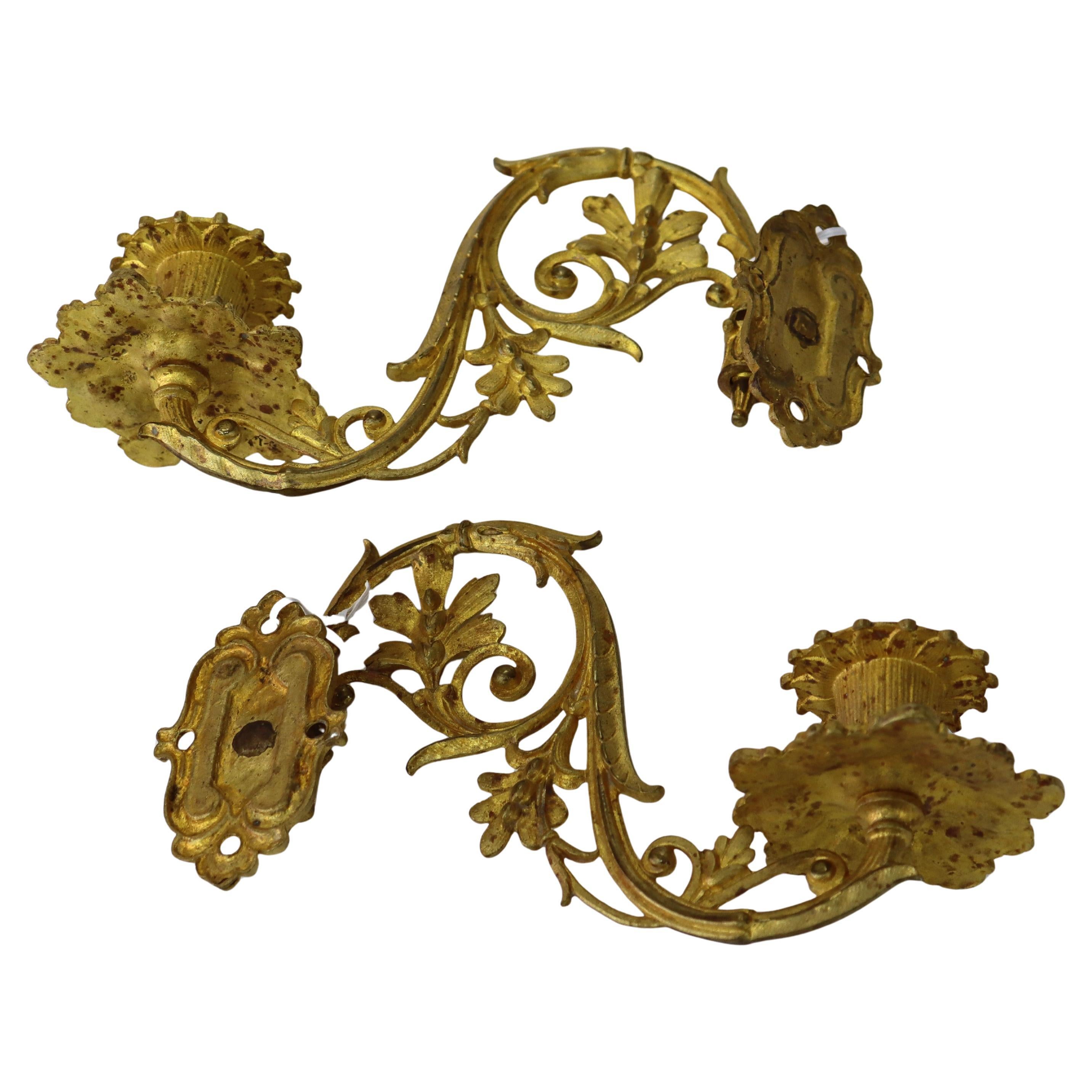 Antique French Foliate Form Gilt Bronze Single Candle Wall Sconce C1890