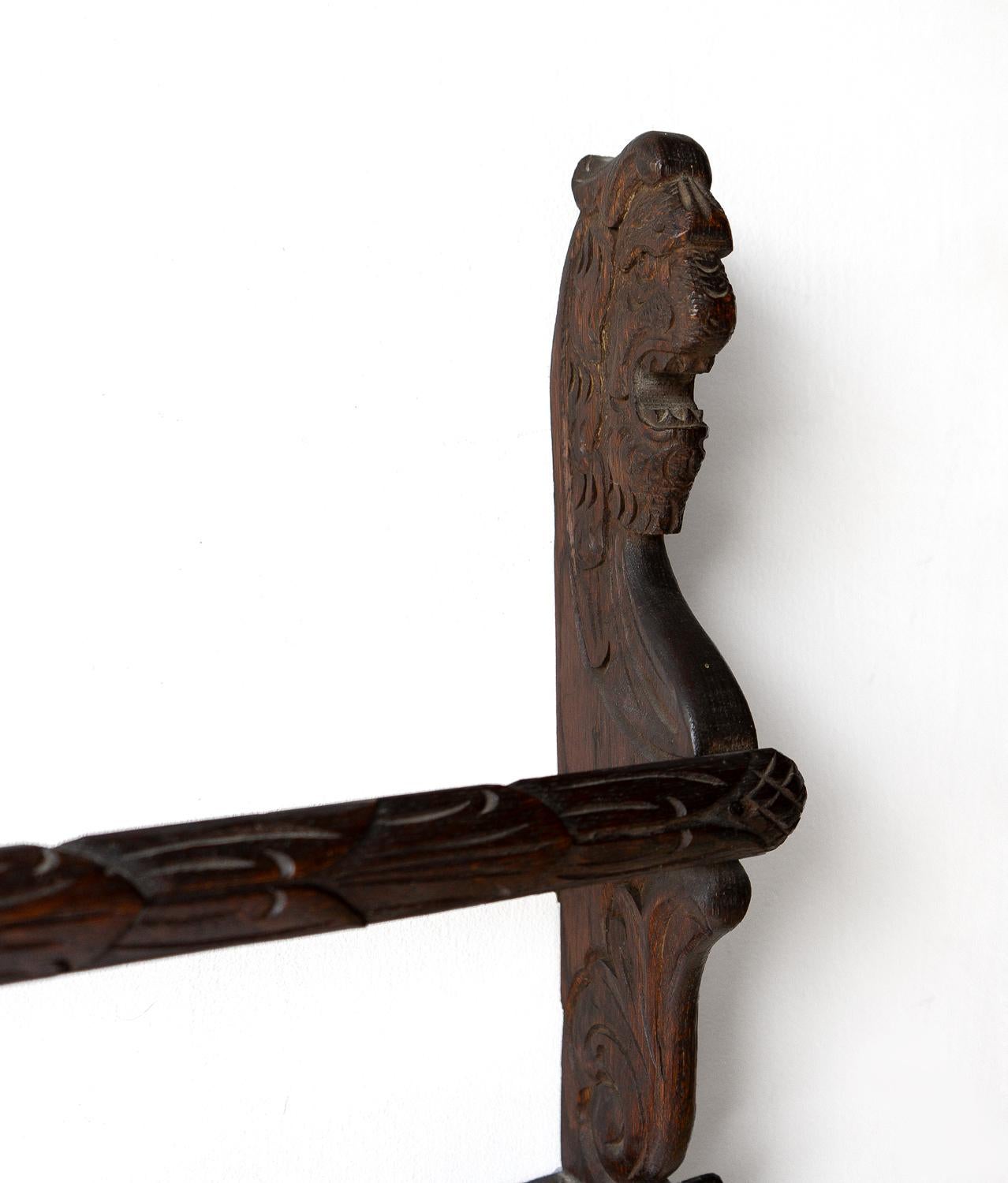 19th Century Antique French Folk Art Carved Elm Plate Rack With Cherubs And Griffins