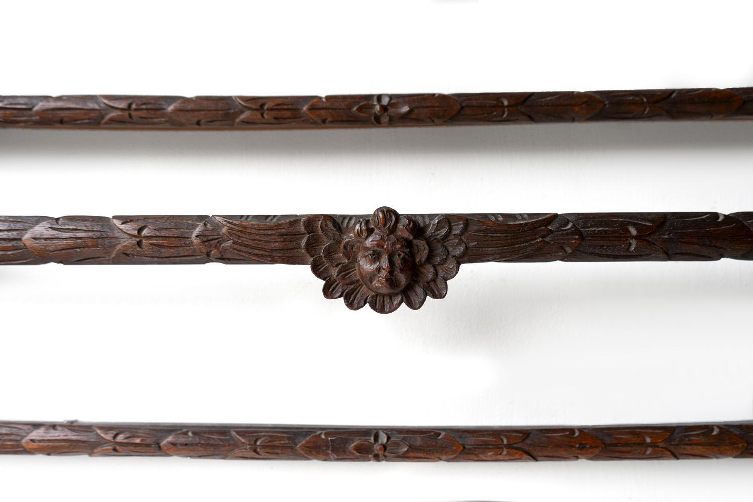Wood Antique French Folk Art Carved Elm Plate Rack With Cherubs And Griffins