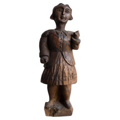 Antique French Folk Art Carved Figura de Mujer, Escultura tallada en madera, S. XIX