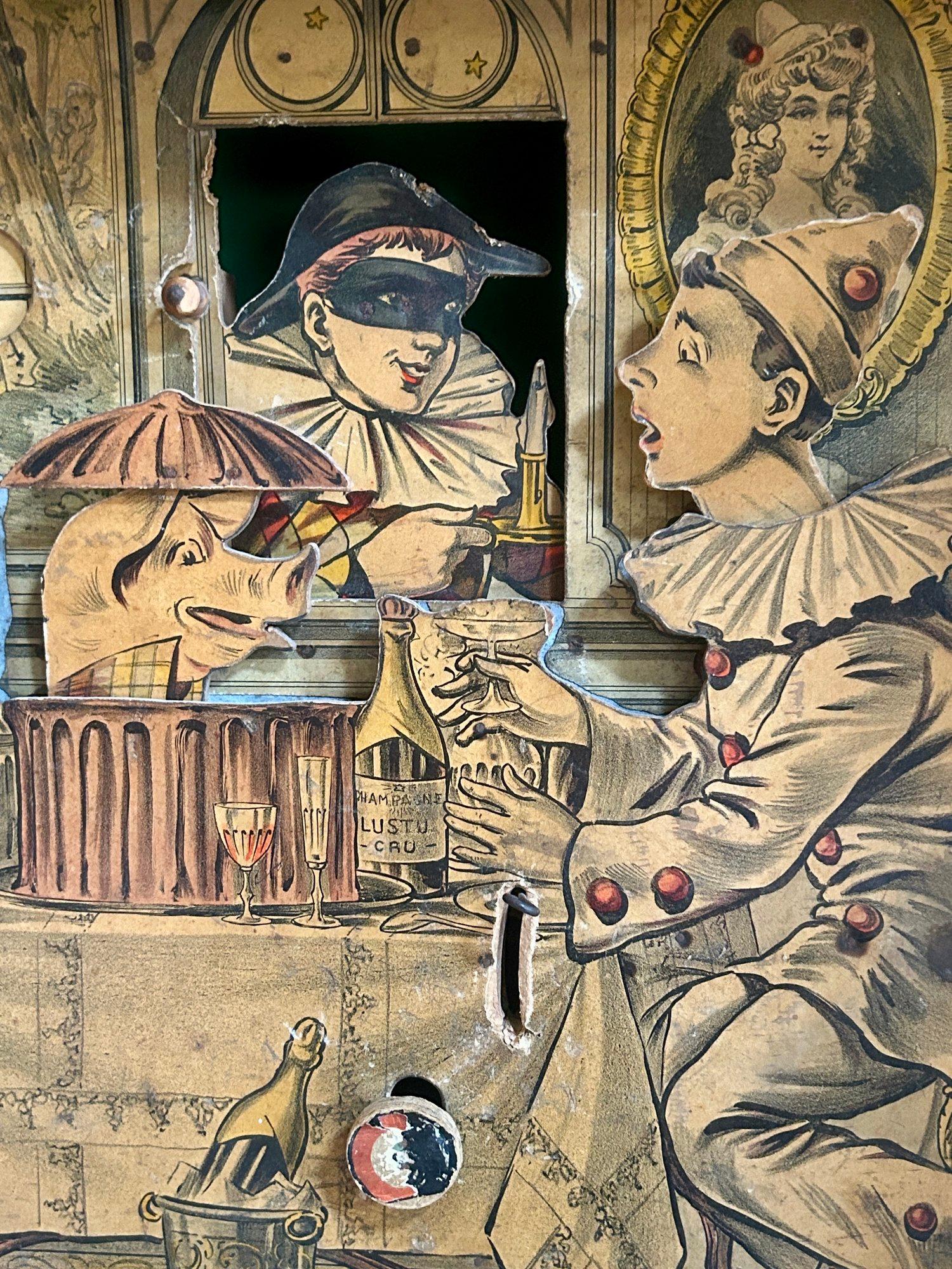 Antike Schießscheibe, antikes Schießspiel, Jahrmarkt-Antik, Kirmes-Antik, Zirkus-Antik, antiker Pierrot, Karneval-Antik, Volkskunst-Antik.

Antike Volkskunst Jahrmarkt Schießen Ziel Spiel mit Karneval Pierrot Thema.

Seltenes französisches