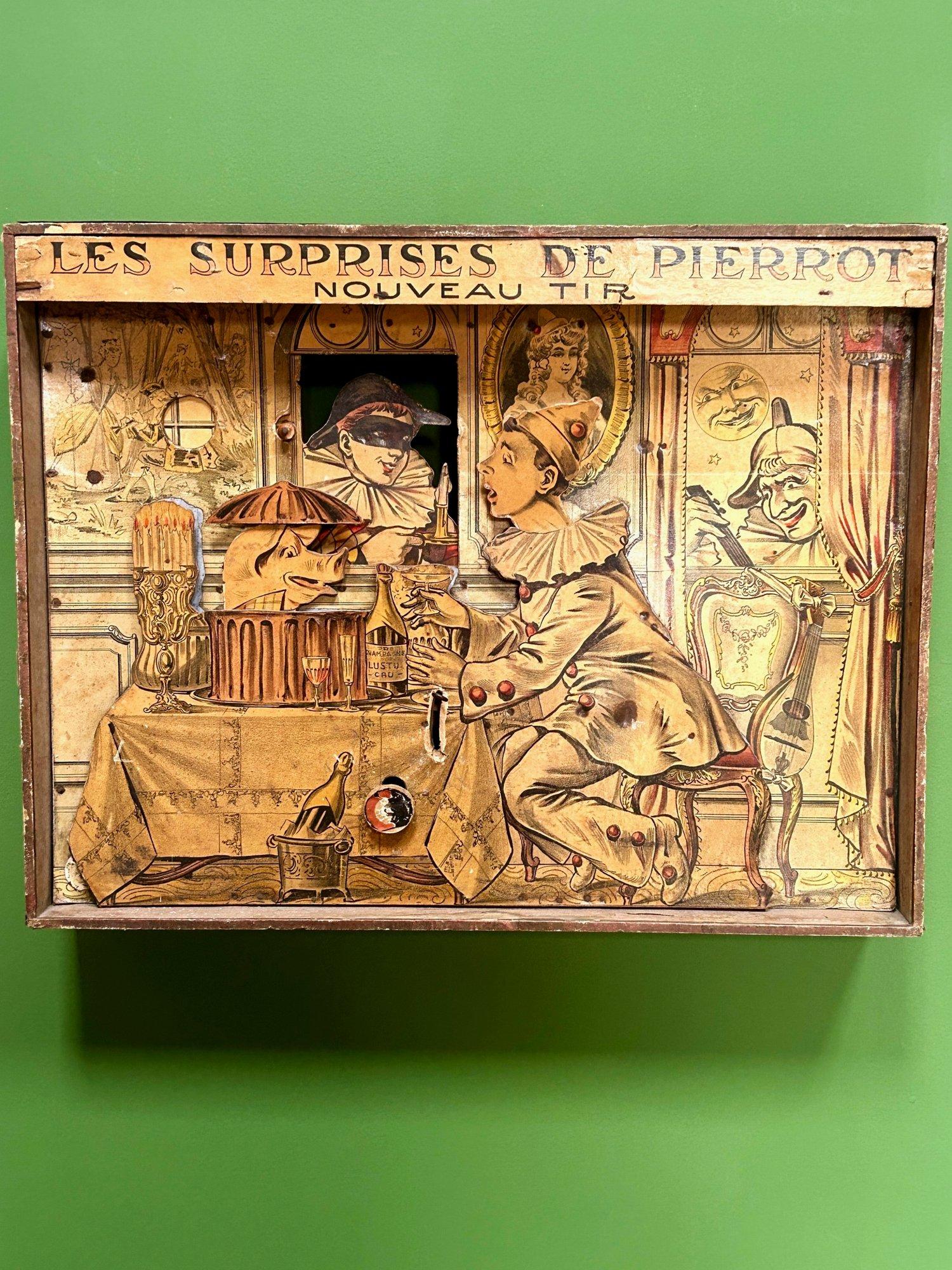 Antique French Folk Art Fairground Pierrot Shooting Target Game by Saussine (Volkskunst) im Angebot