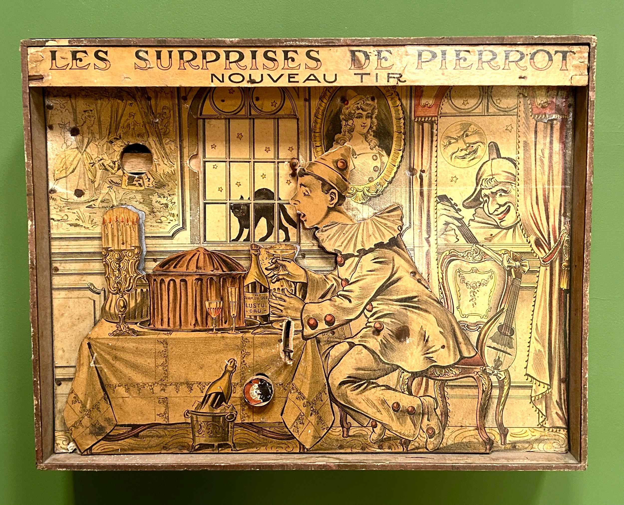 Antique French Folk Art Fairground Pierrot Shooting Target Game by Saussine (Französisch) im Angebot