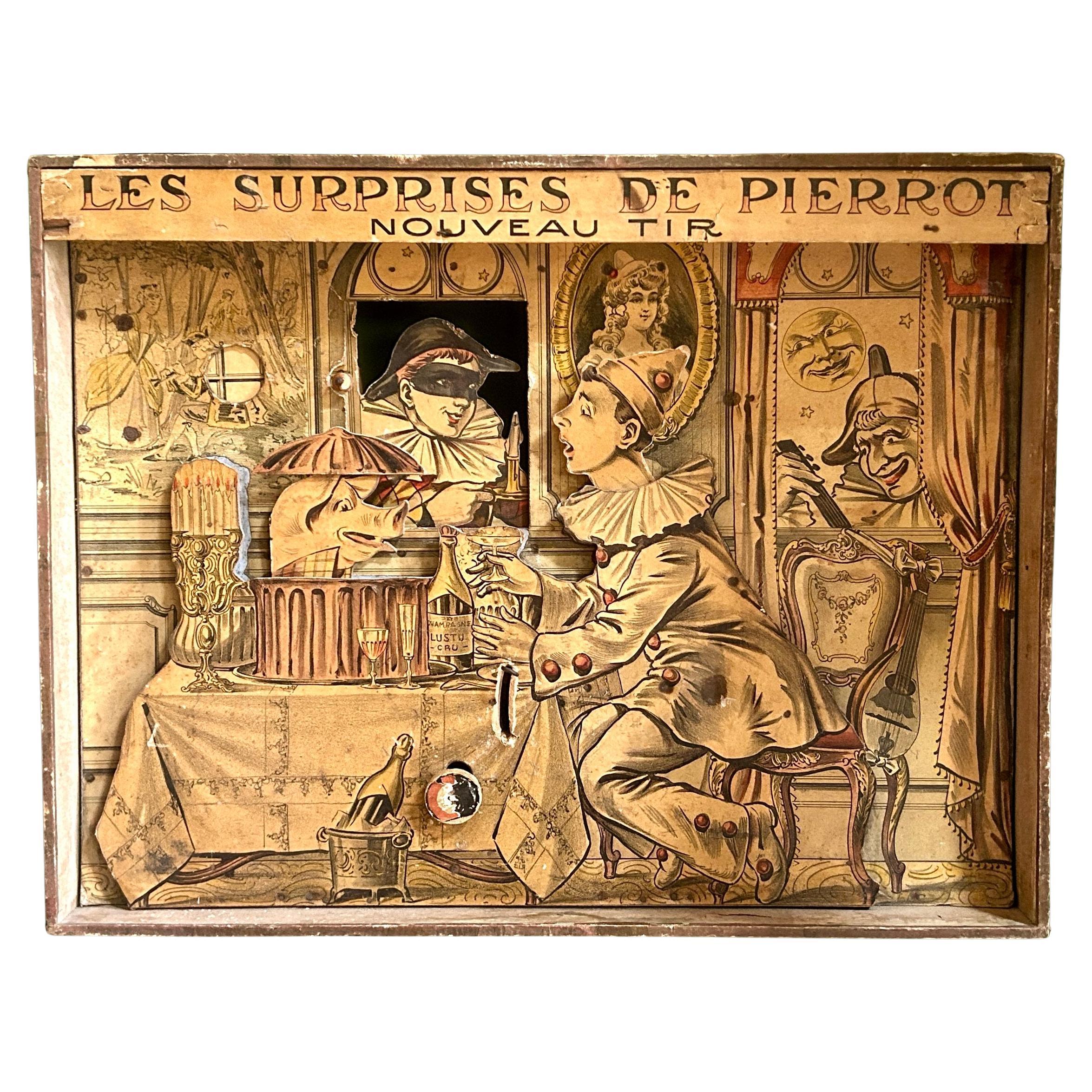 Antique French Folk Art Fairground Pierrot Shooting Target Game by Saussine