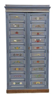Antique French Folk Art Painted Wedding Armoire Cabinet