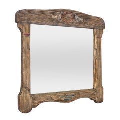 Antique French Folk Art Style Mirror, Carved Wood With Painted Decor, circa 1950