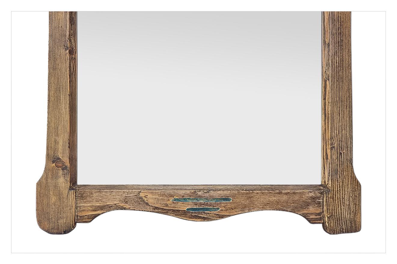 Glass Antique French Folk Art Style Mirror, Carved Wood With Painted Decor, circa 1950 For Sale