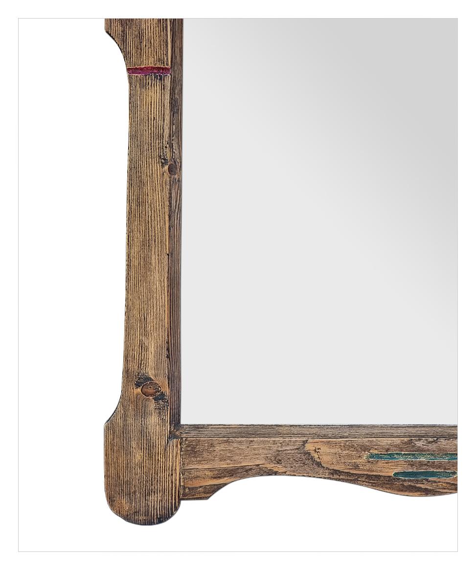 Antique French Folk Art Style Mirror, Carved Wood With Painted Decor, circa 1950 For Sale 1