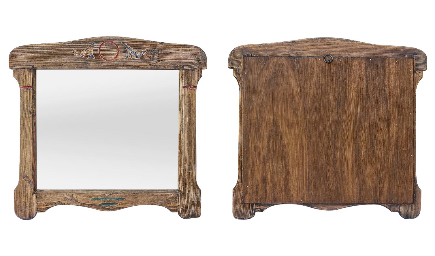 Antique French Folk Art Style Mirror, Carved Wood With Painted Decor, circa 1950 For Sale 2