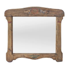Antiguo Espejo Francés Estilo Arte Popular, Madera Tallada Con Decoración Pintada, circa 1950