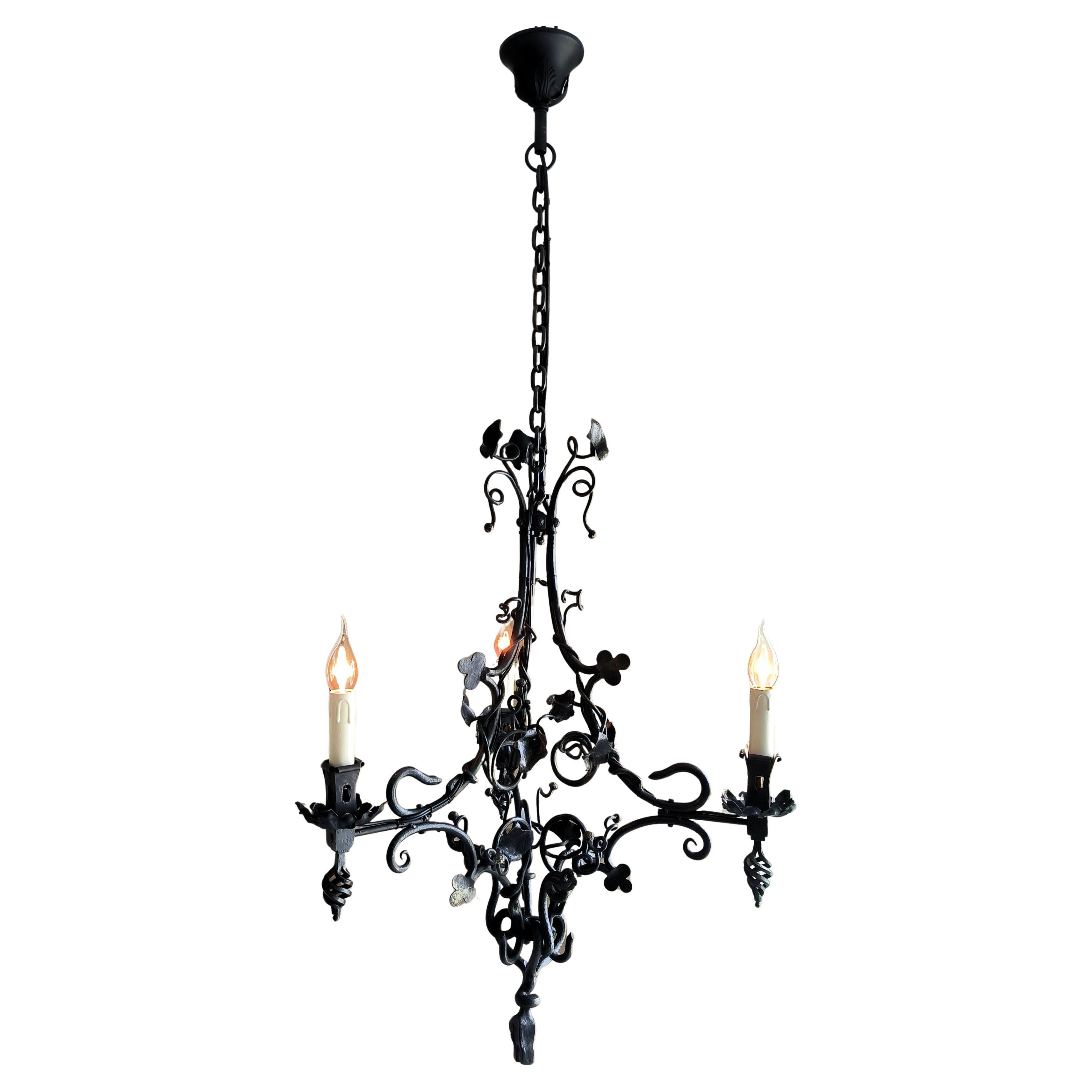 Antique, French, Folk Art, wrought iron gothic chandelier. Circa early 1900's
