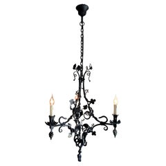 Antique, French, Folk Art, wrought iron gothic chandelier. Circa early 1900's