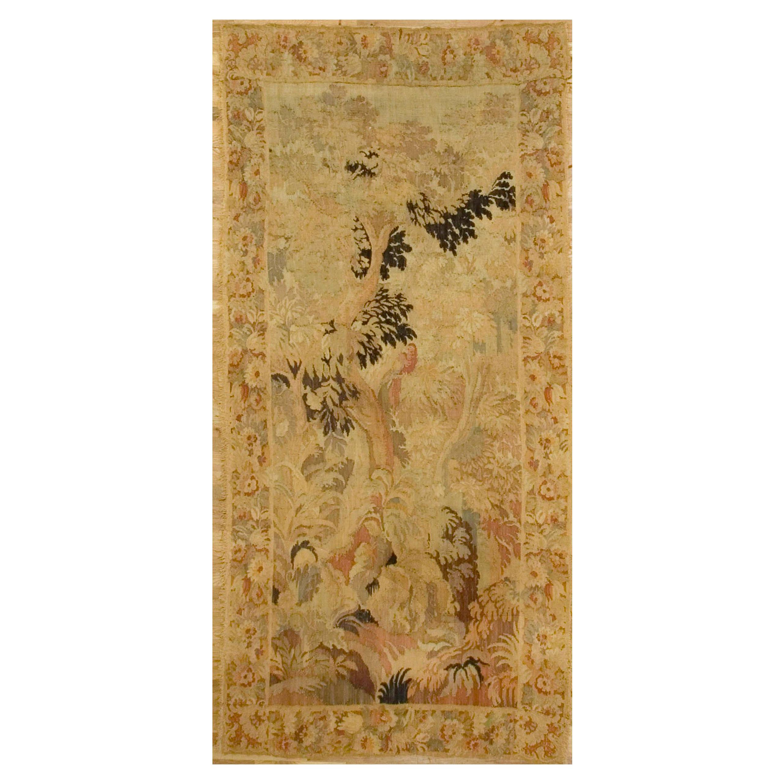 Antique French Forest Scene Tapestry, circa 1880  4'6 x 10' For Sale