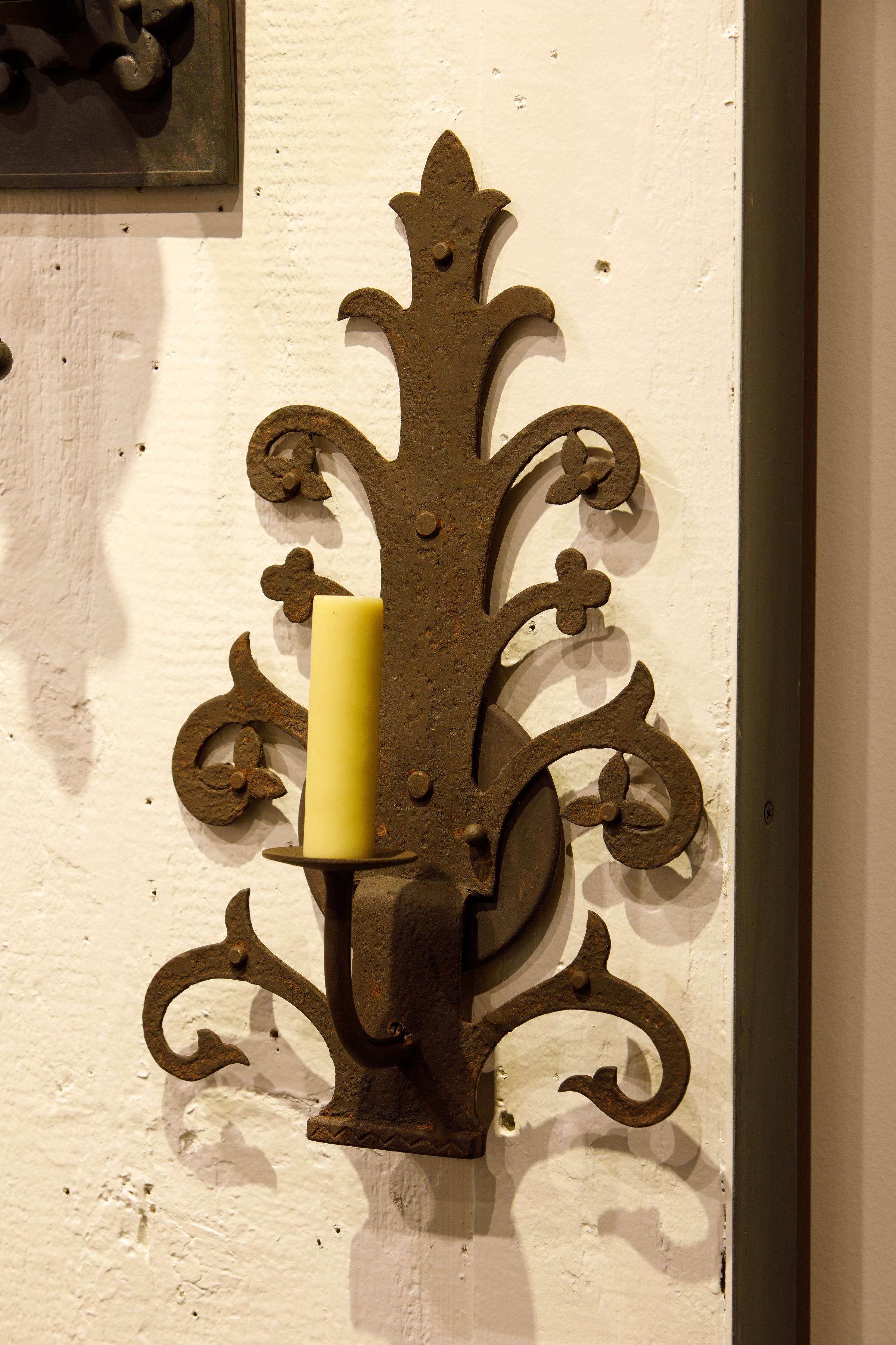 Spanish Colonial Antique French Forged Ironwork Sconce For Sale