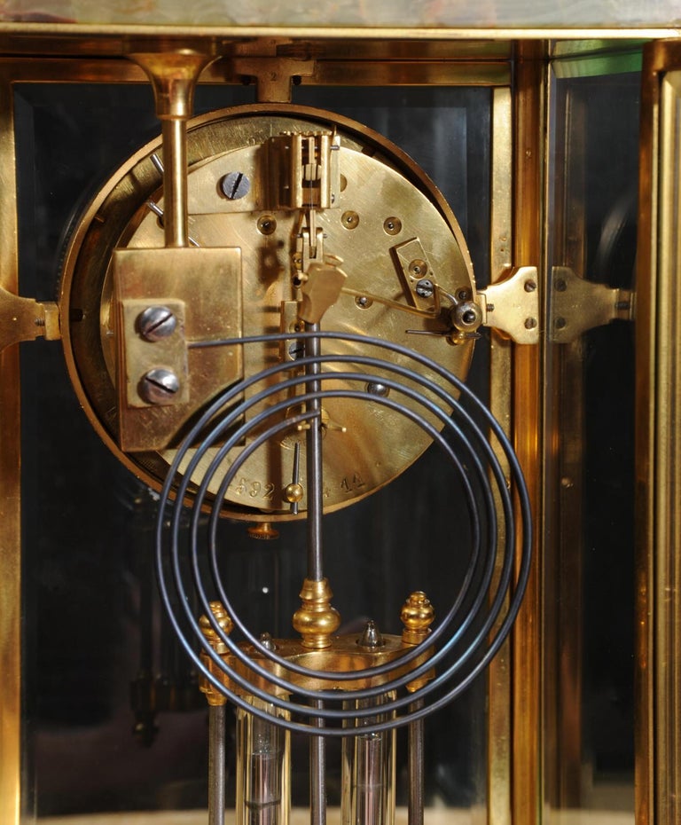 Antique French Four Glass Crystal Regulator Clock Set in Onyx and