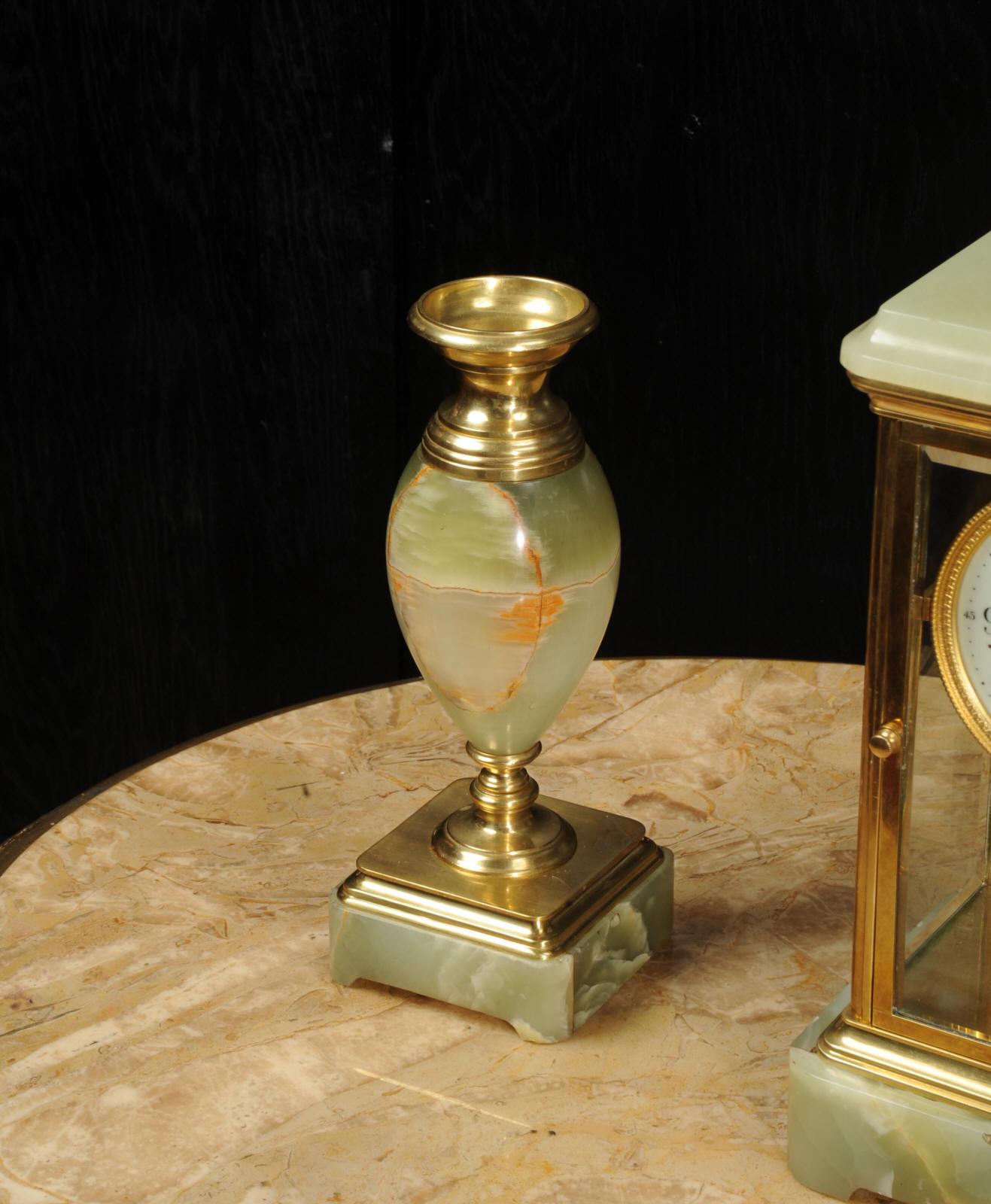 Antique French Four Glass Crystal Regulator Clock Set in Onyx and Ormolu 7