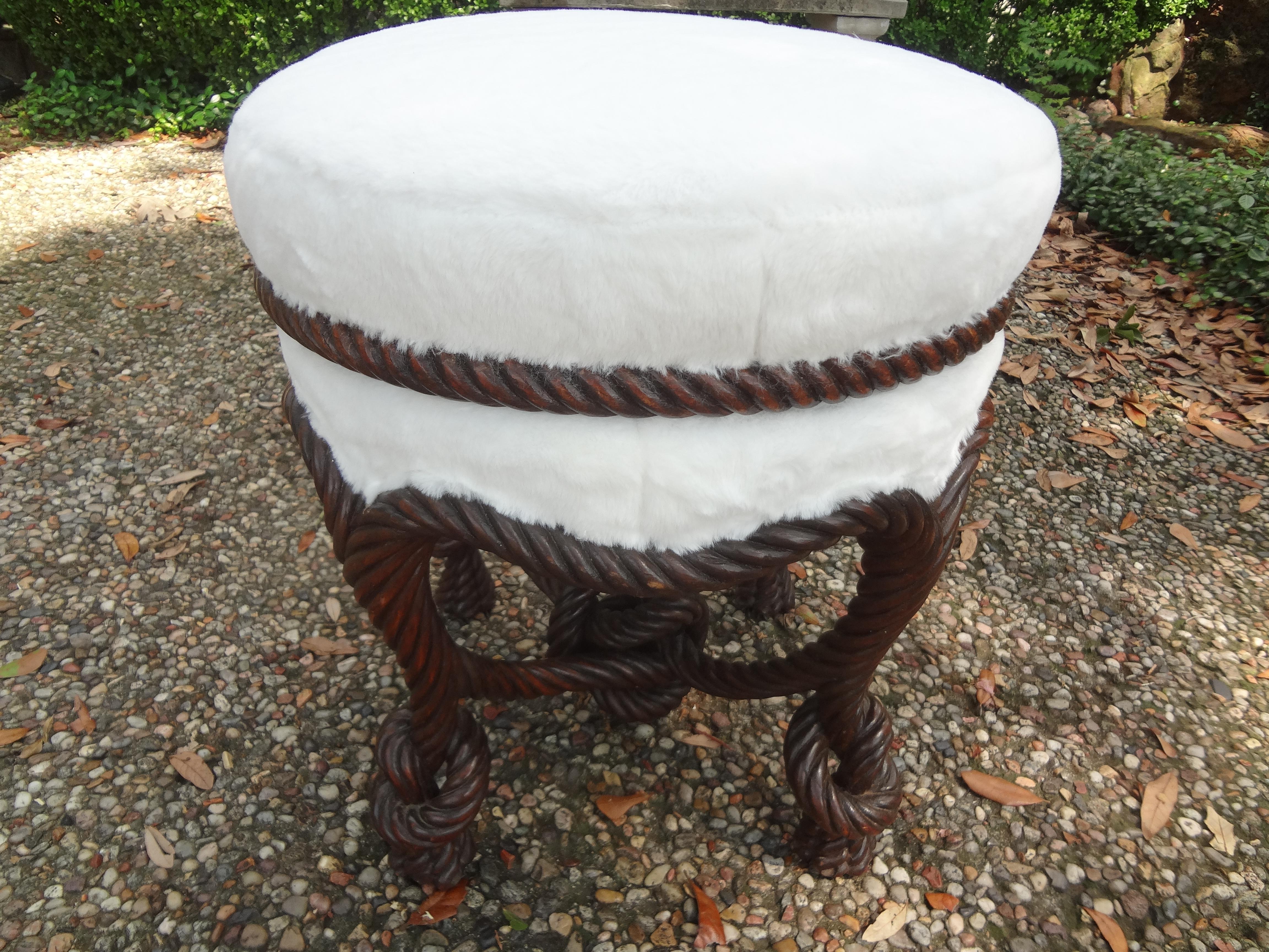 Antique French Fournier Style Knotted Rope and Tassel Ottoman For Sale 3