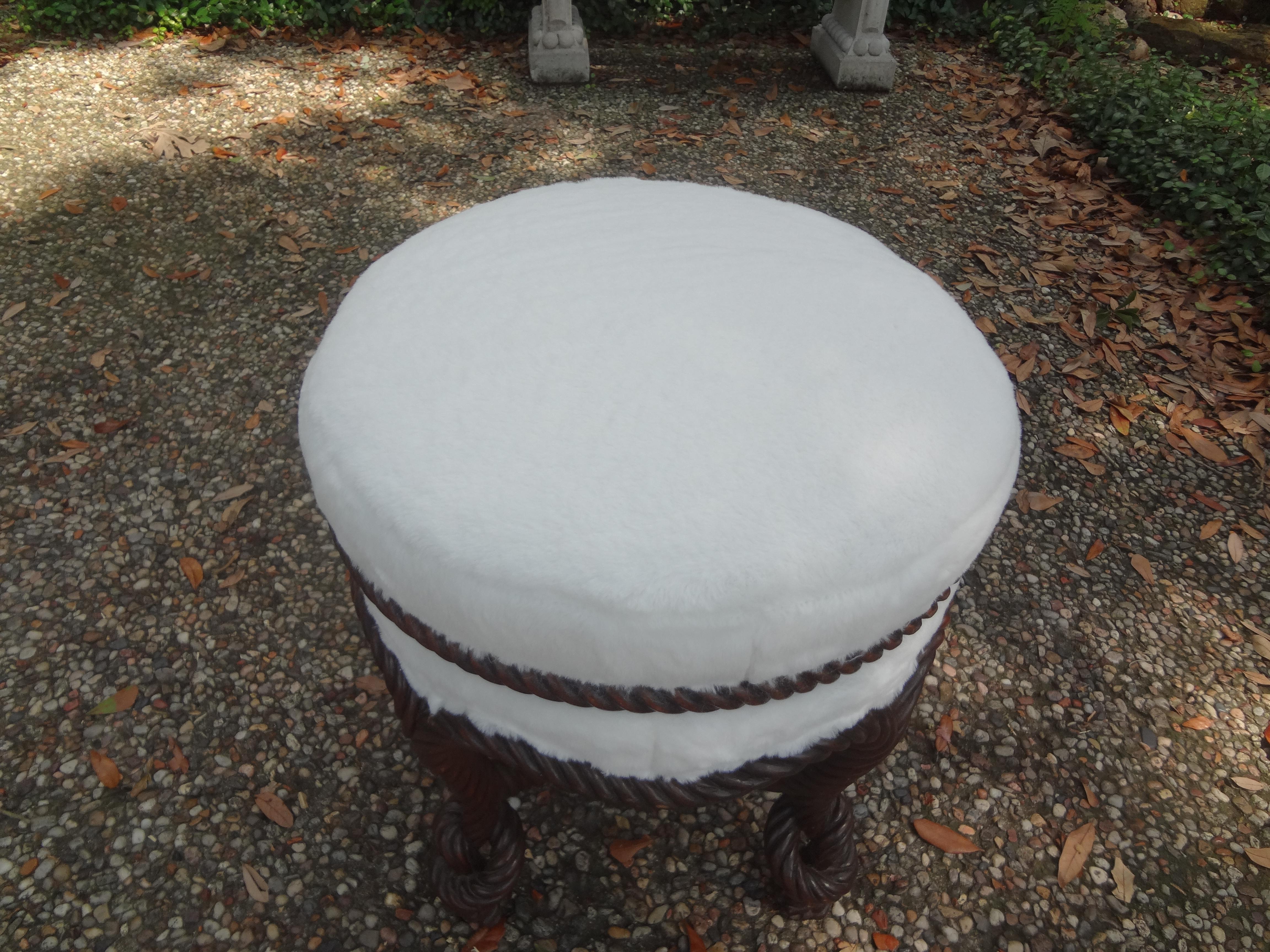 Antique French Fournier Style Knotted Rope and Tassel Ottoman For Sale 4