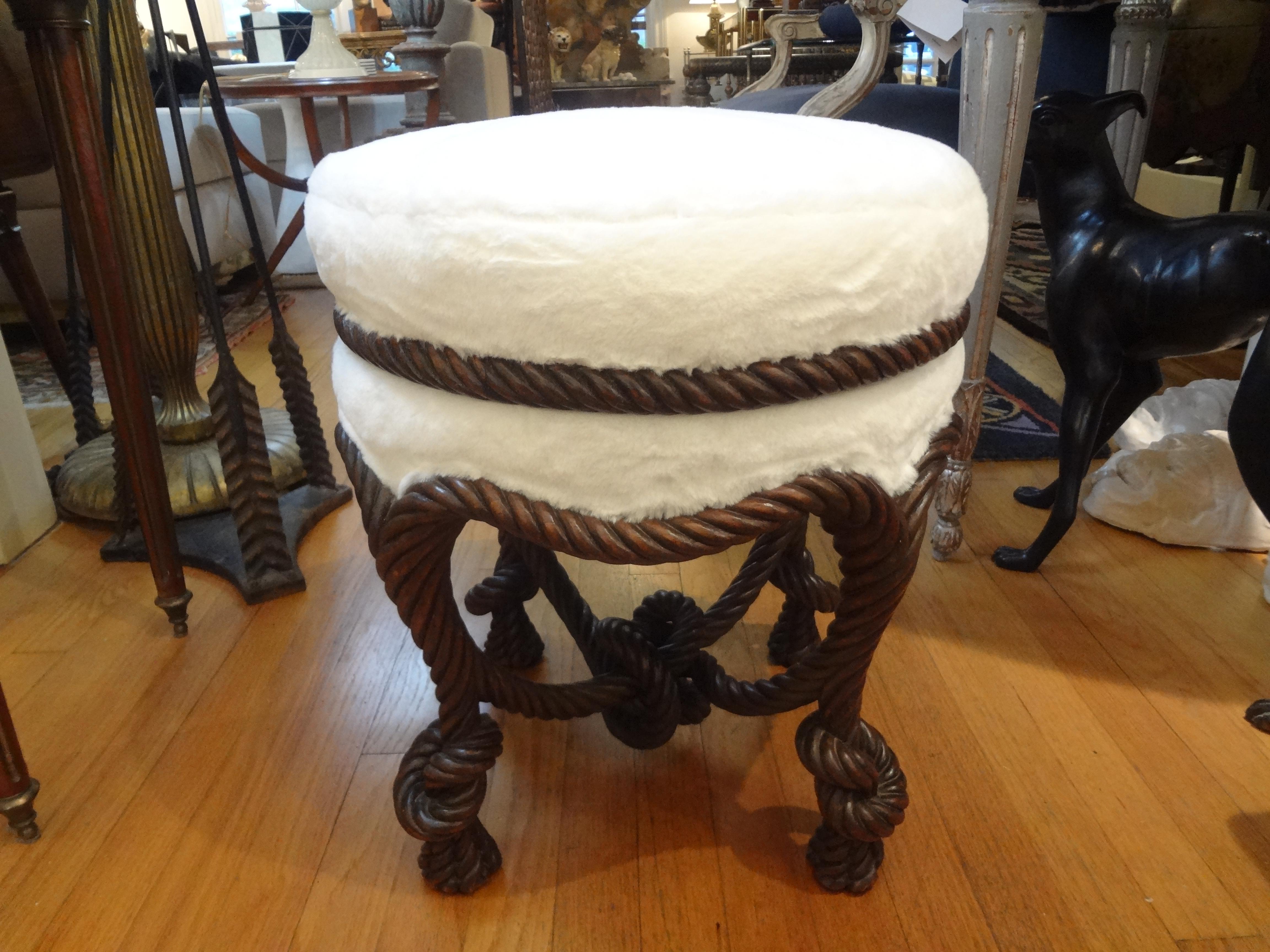 Early 20th Century Antique French Fournier Style Knotted Rope and Tassel Ottoman For Sale