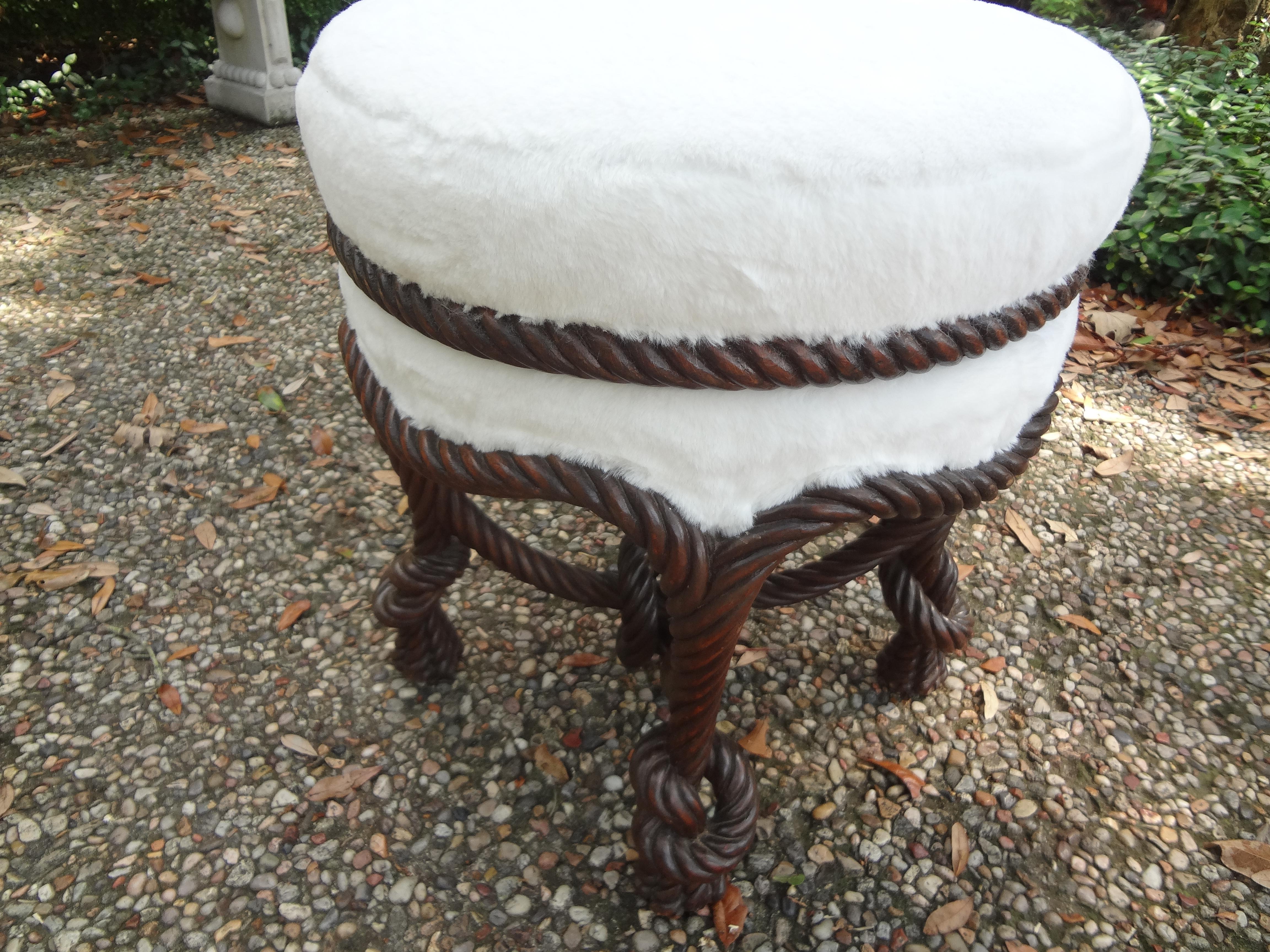 Antique French Fournier Style Knotted Rope and Tassel Ottoman For Sale 2