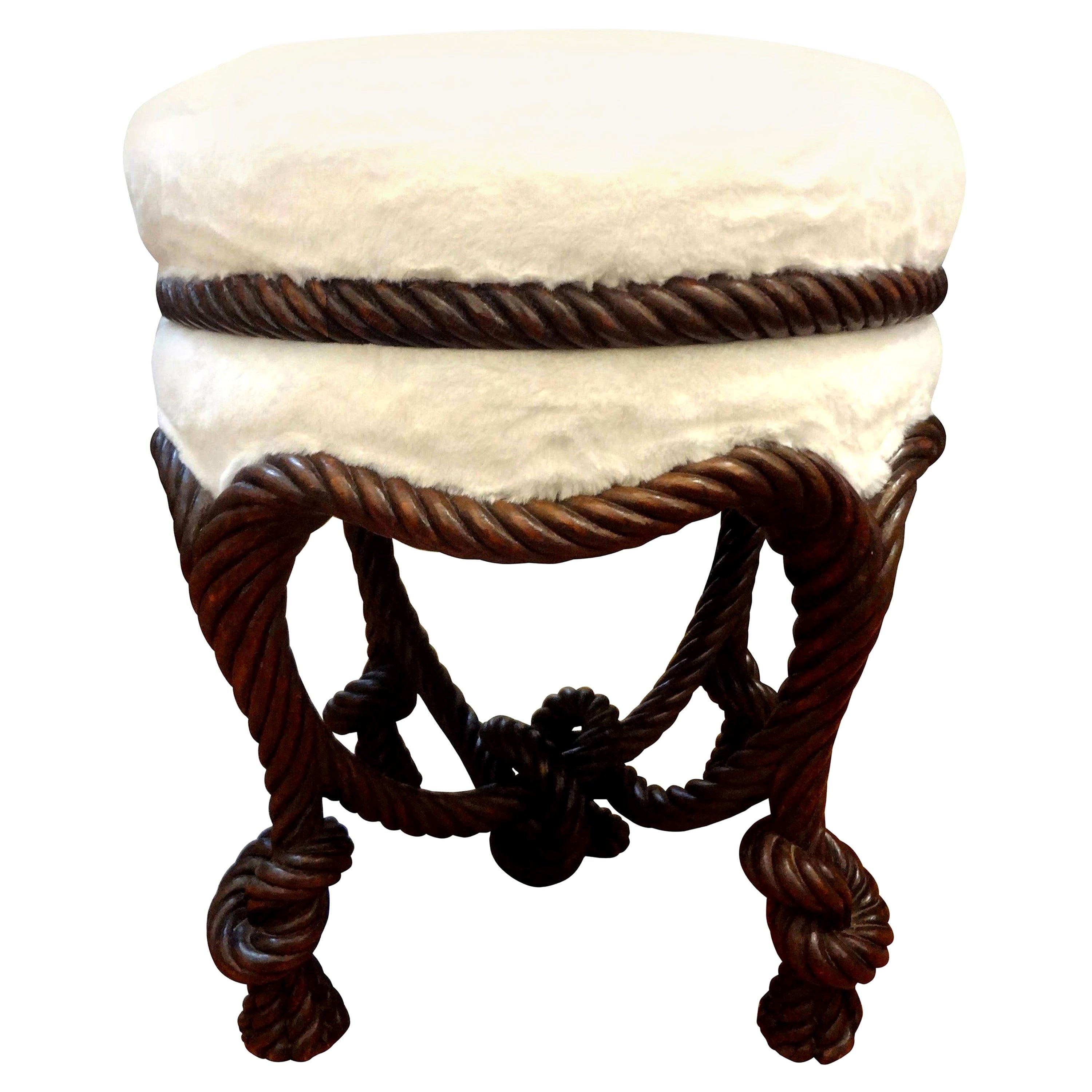 Antique French Do Fournier Style Ottomana con corda e nappe annodate in vendita