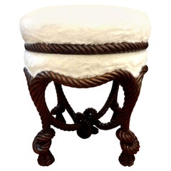 Antique French Fournier Style Knotted Rope and Tassel Ottoman