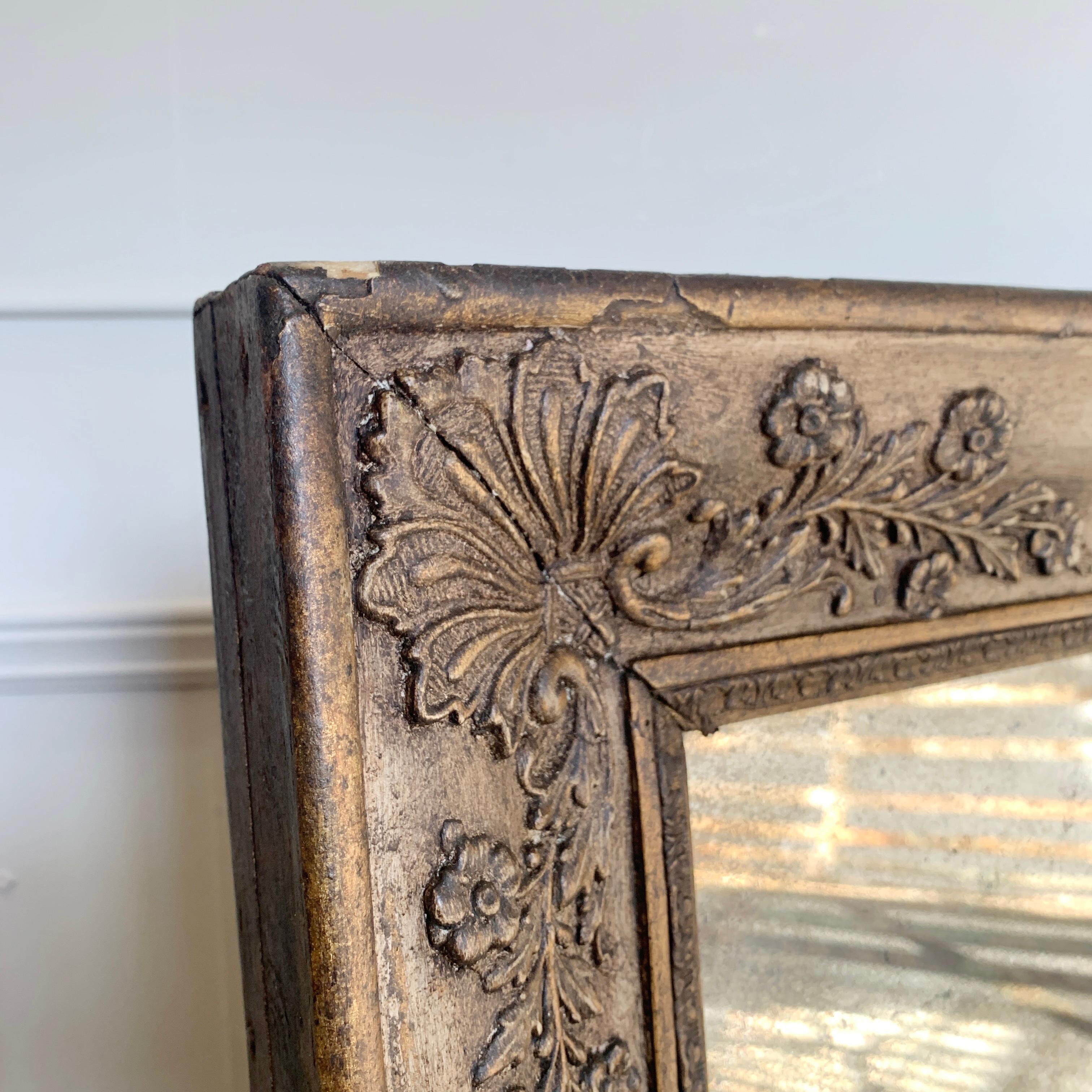Antique French Foxed Gilt Overmantle Mirror For Sale 1