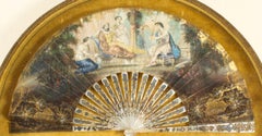 Antique French Framed Hand Painted Fan Gilded Box Frame, Late 18th Century