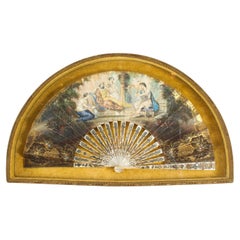 Antique French Framed Hand Painted Fan Gilded Box Frame, Late 18th Century