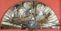 Antique French Framed Hand-Painted Fan Late 18th Century