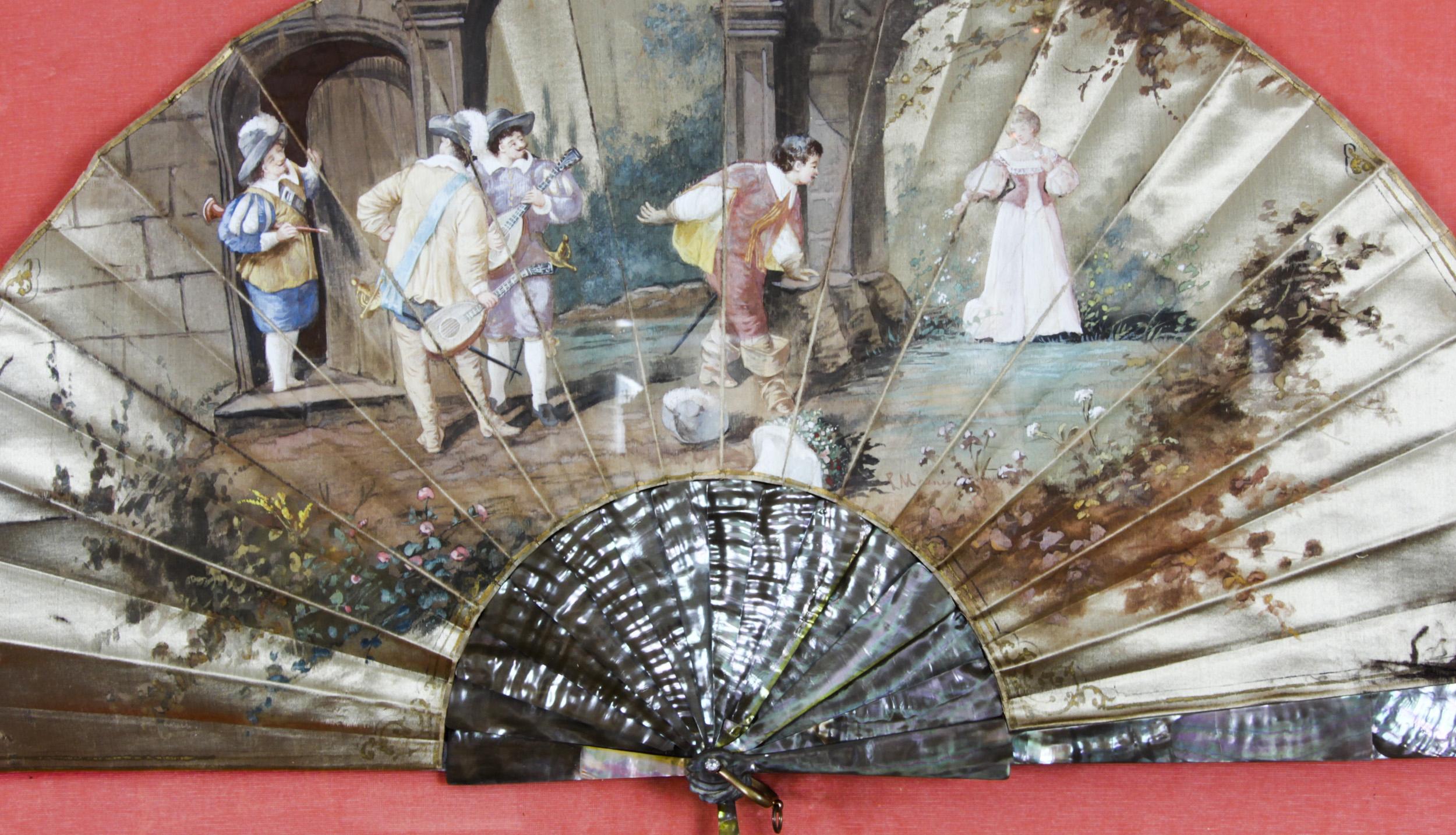 Gilt Antique French Framed Hand-Painted Fan Late 18th Century For Sale