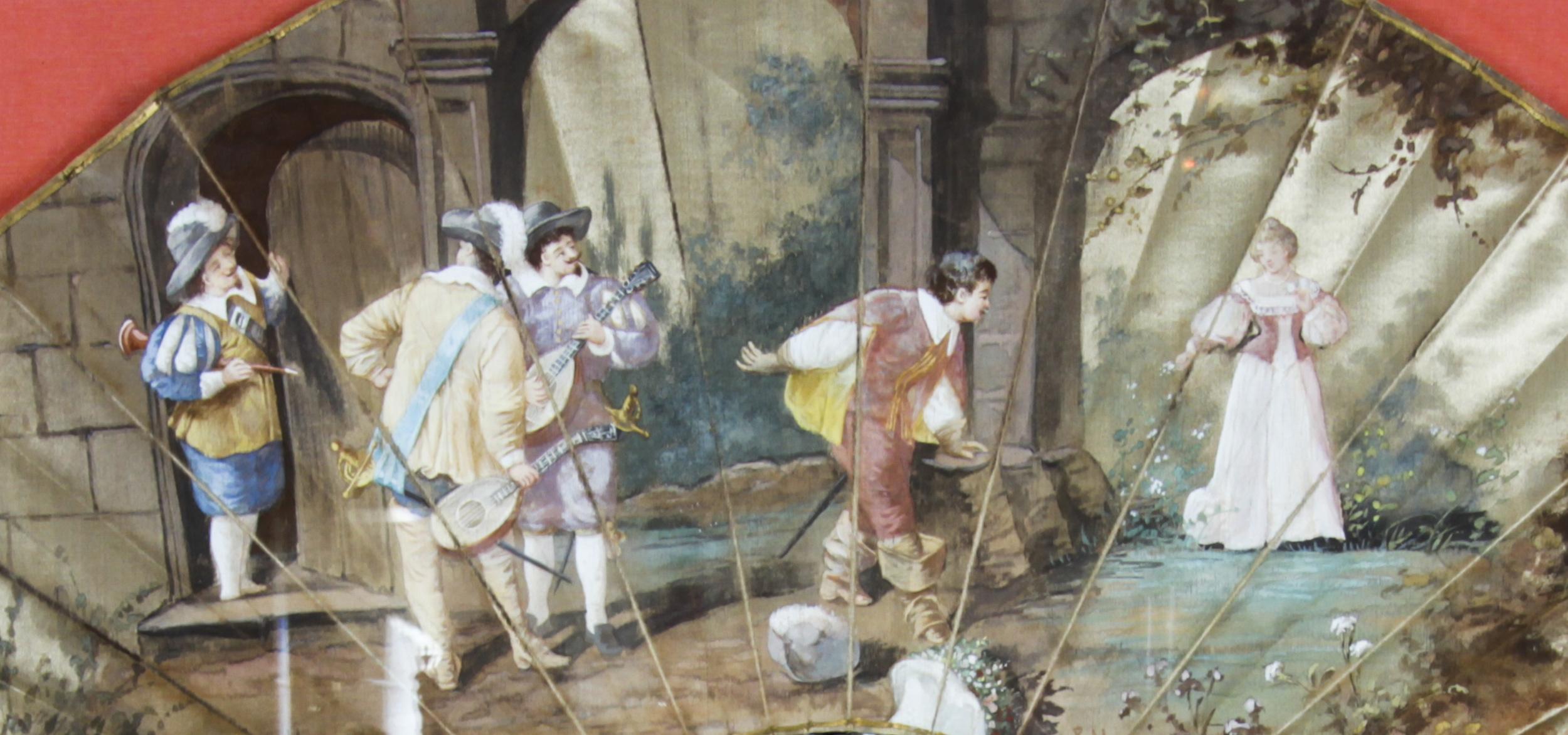 Antiker französischer gerahmter, handbemalter Fächer, spätes 18. Jahrhundert im Zustand „Gut“ im Angebot in London, GB