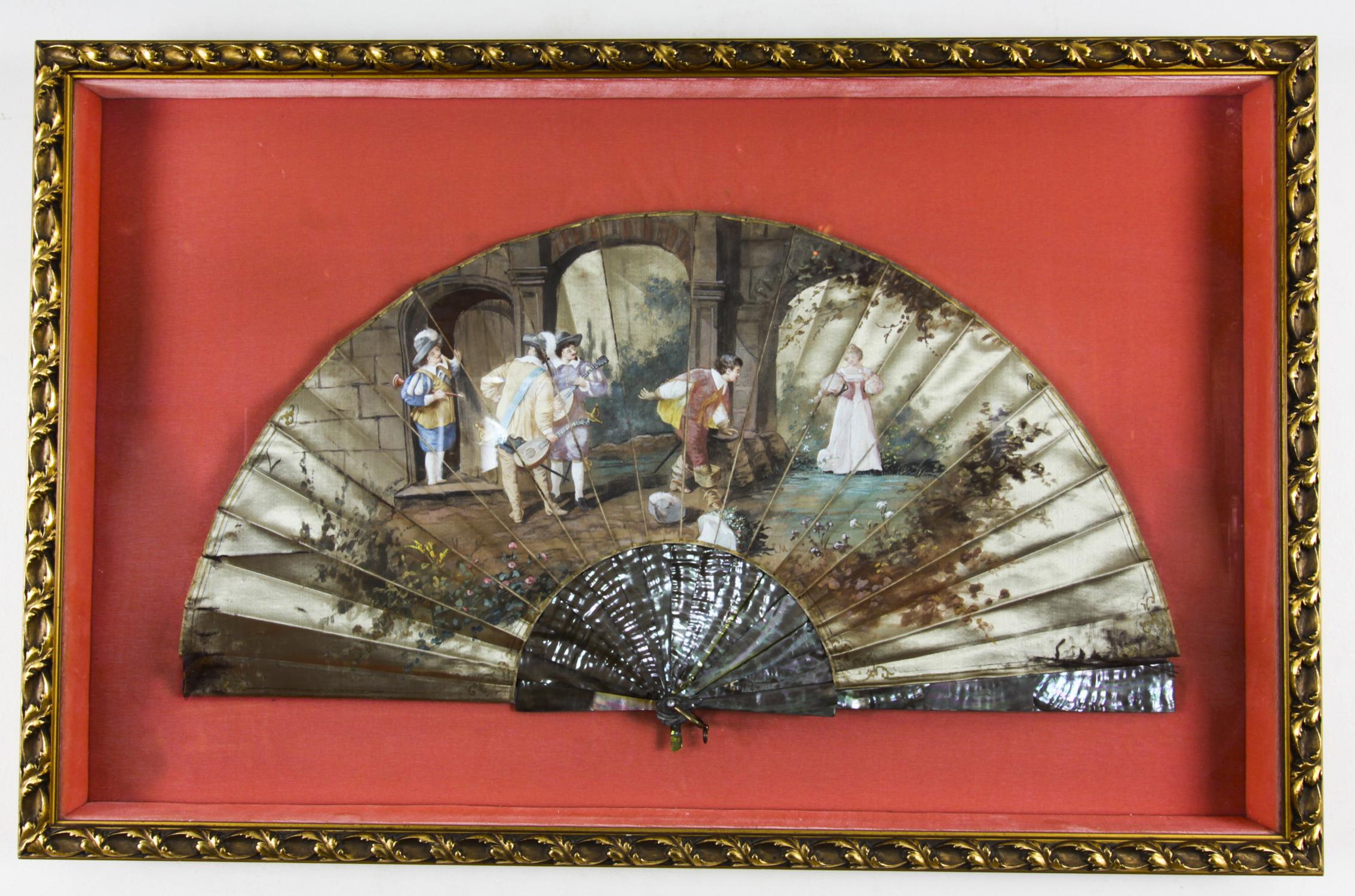 Antique French Framed Hand-Painted Fan Late 18th Century For Sale 3