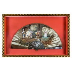 Antique French Framed Hand-Painted Fan Late 18th Century