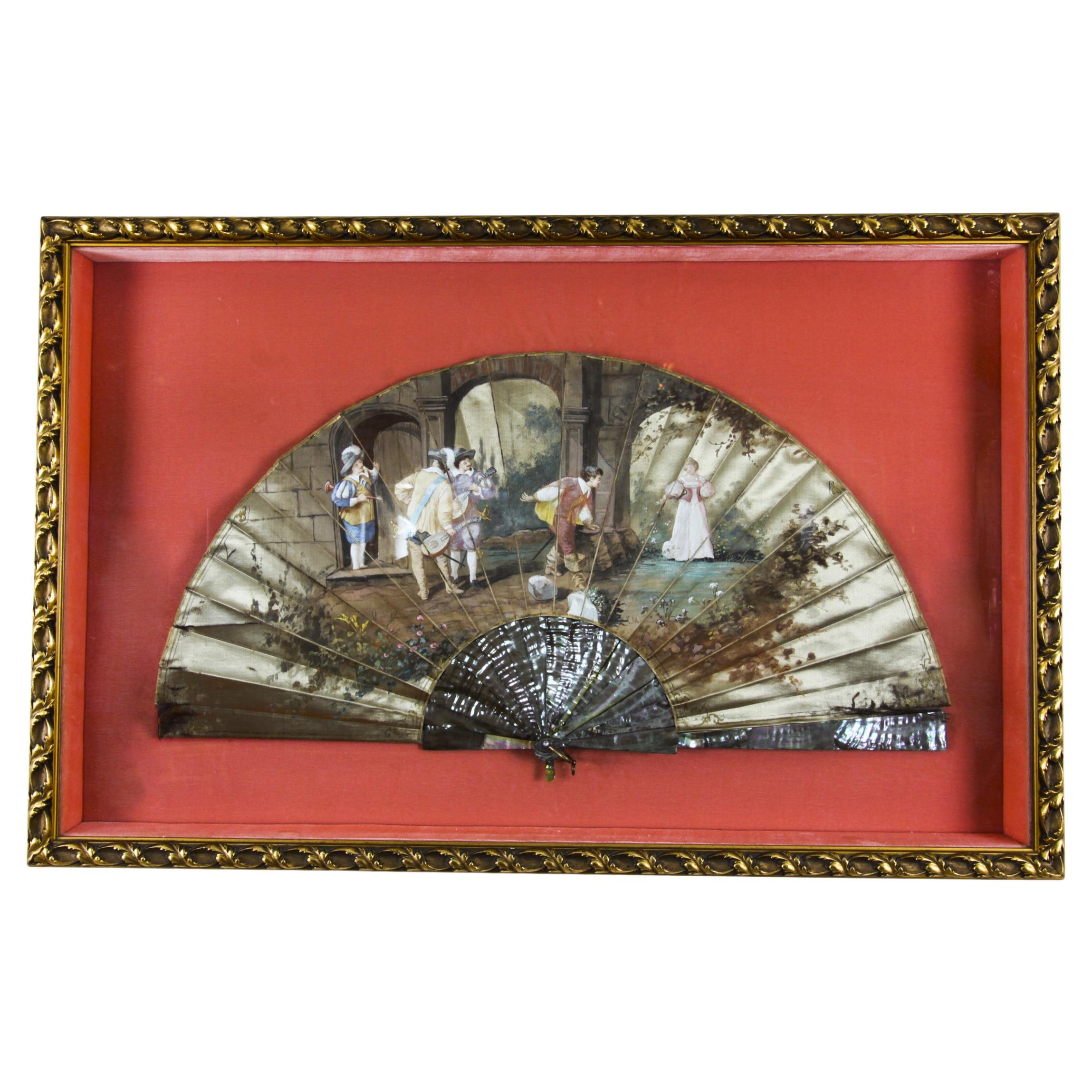 Antique French Framed Hand-Painted Fan Late 18th Century