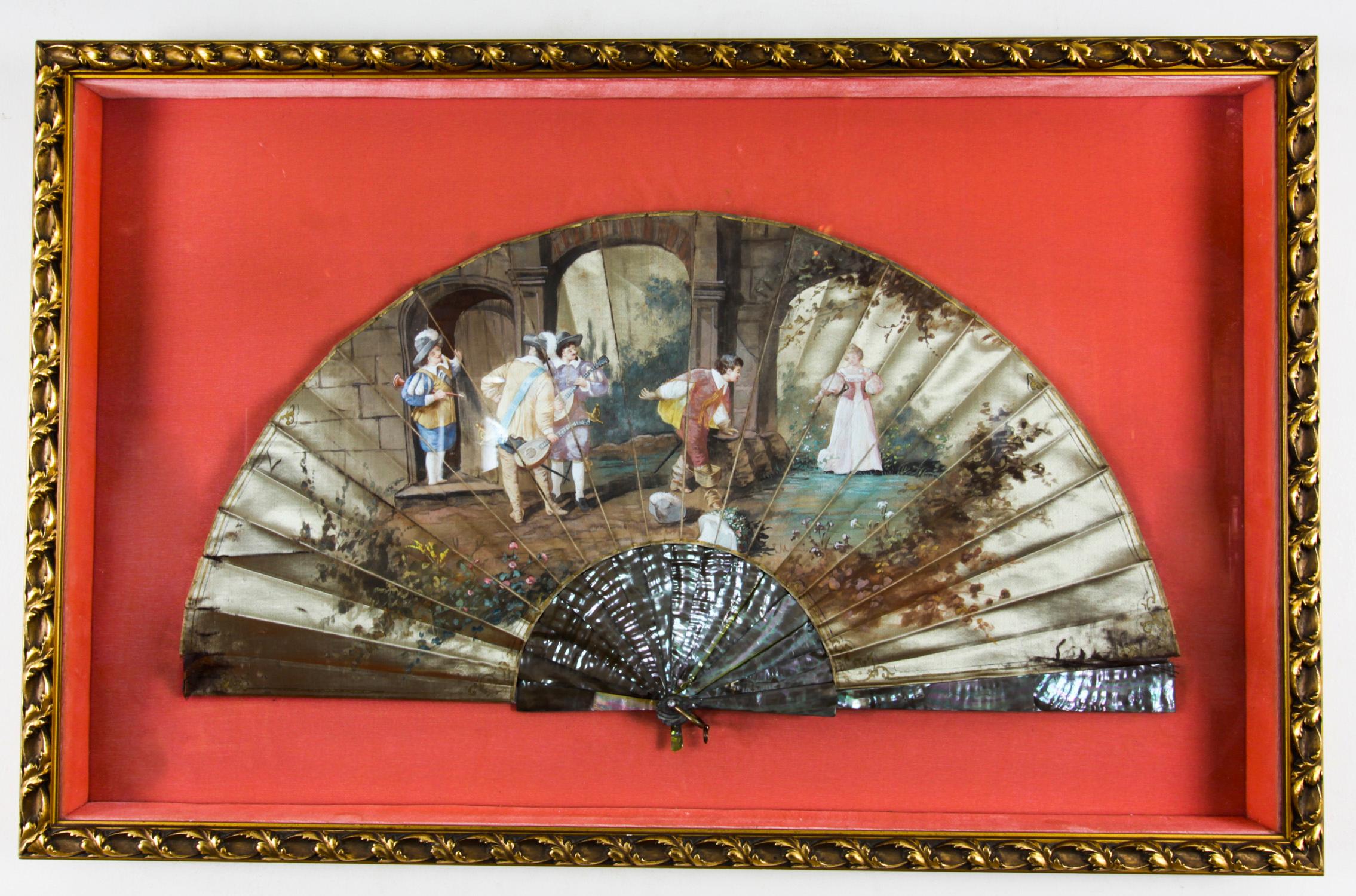 Antique French Framed Hand-Painted Fan Late 18th Century 3