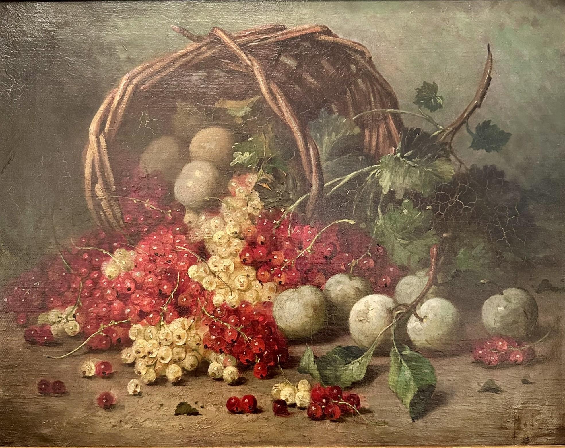 Antique French Oil on Canvas Still Life Painting in Exceptional Frame, Circa 1880-1890.  Signature Unknown